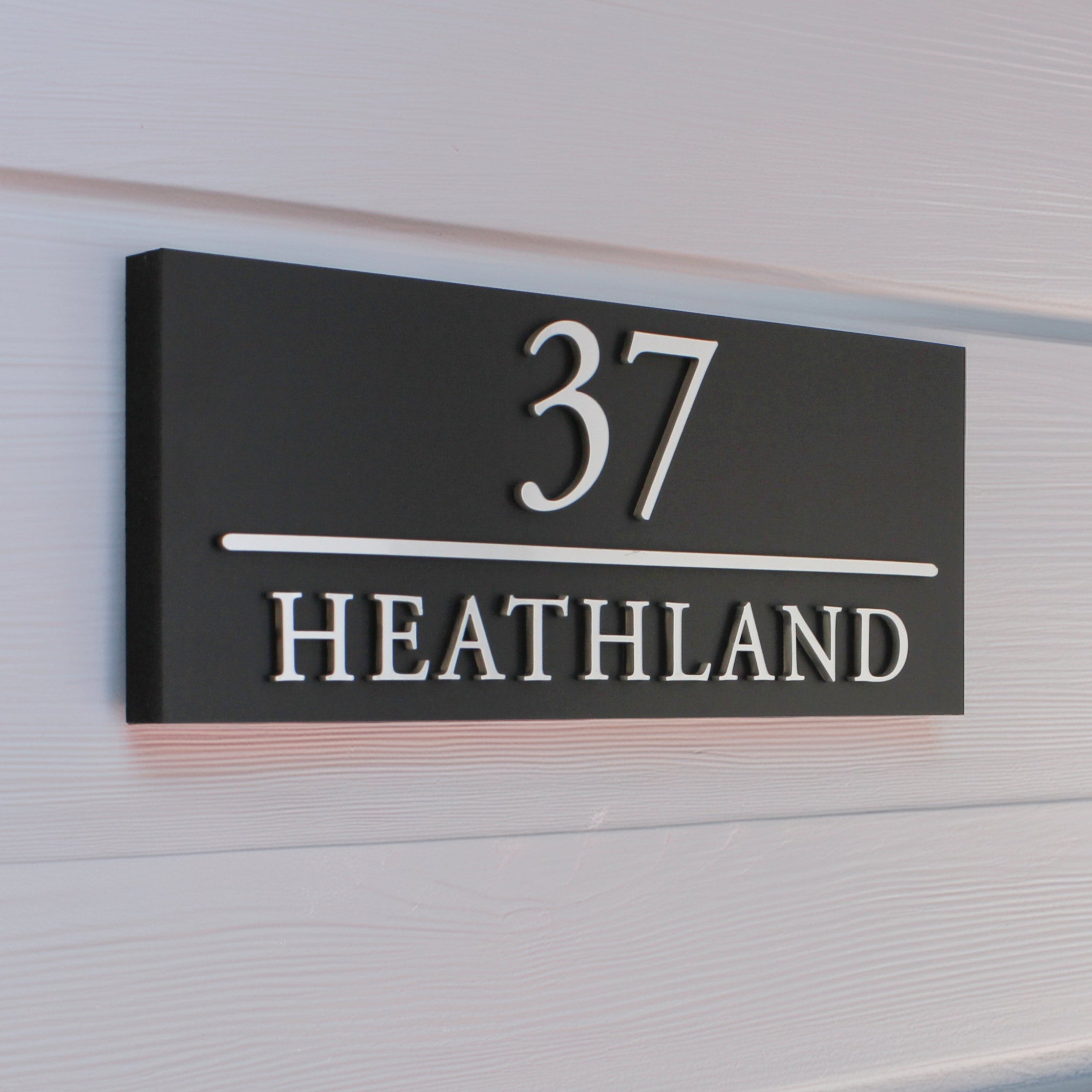 Modern house number sign raised silver design with parallel line