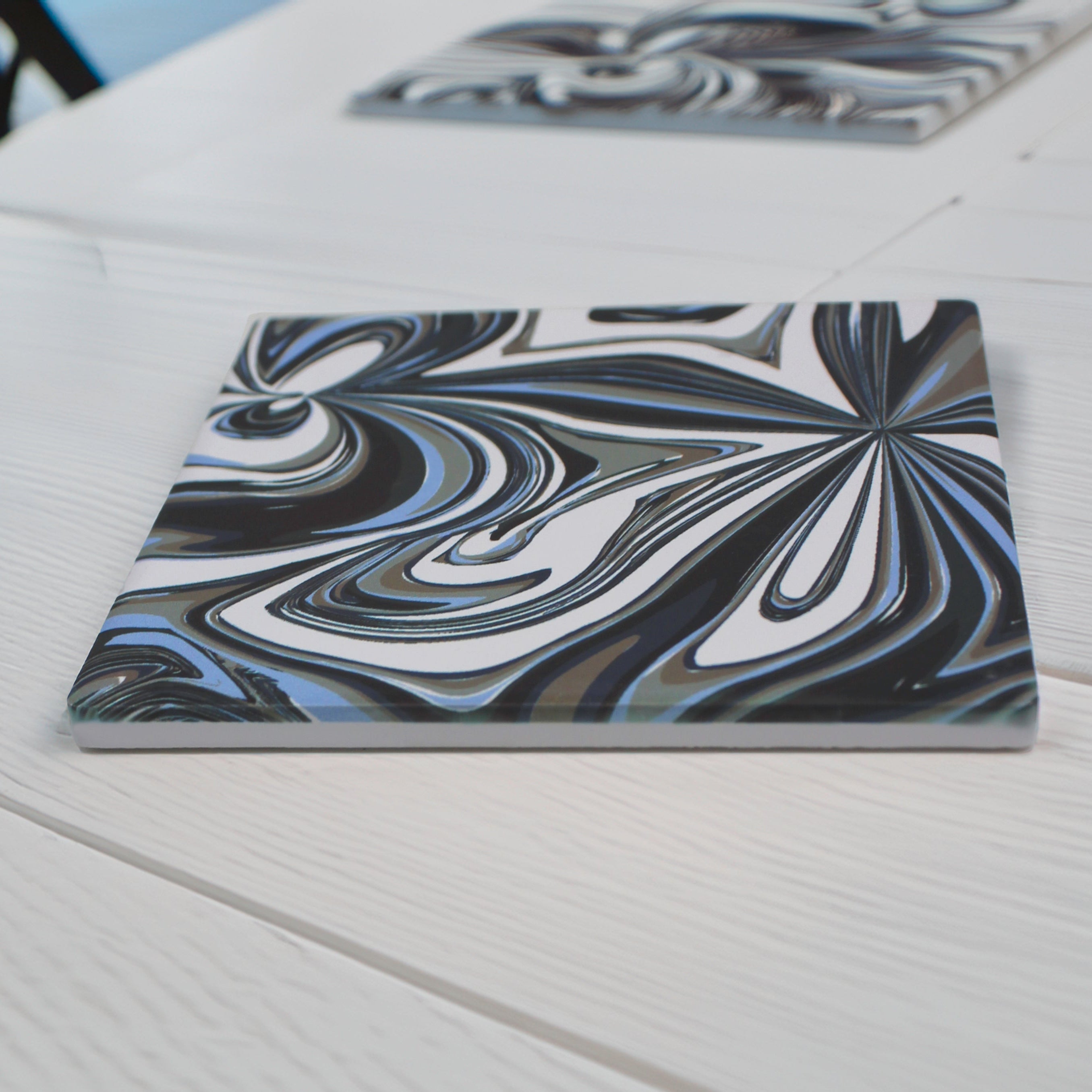 Abstract Blue & Black Swirl Ceramic Coaster