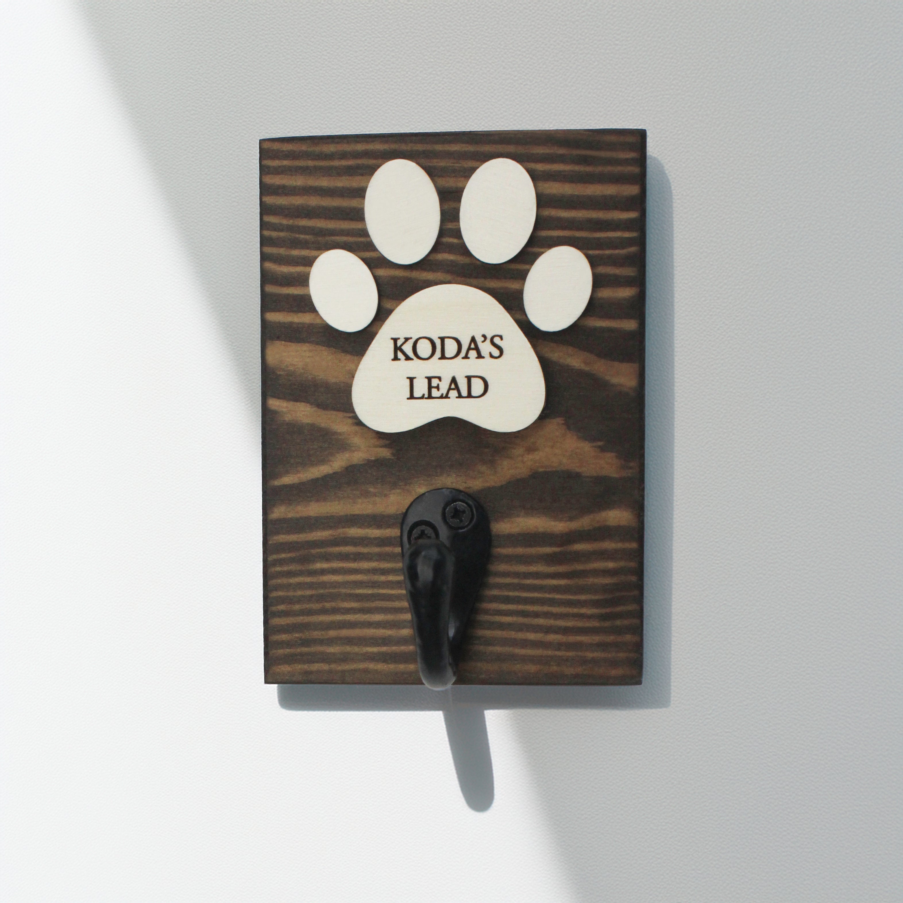 Personalised  Single Dog Lead Hook Sign with Engraved Paw