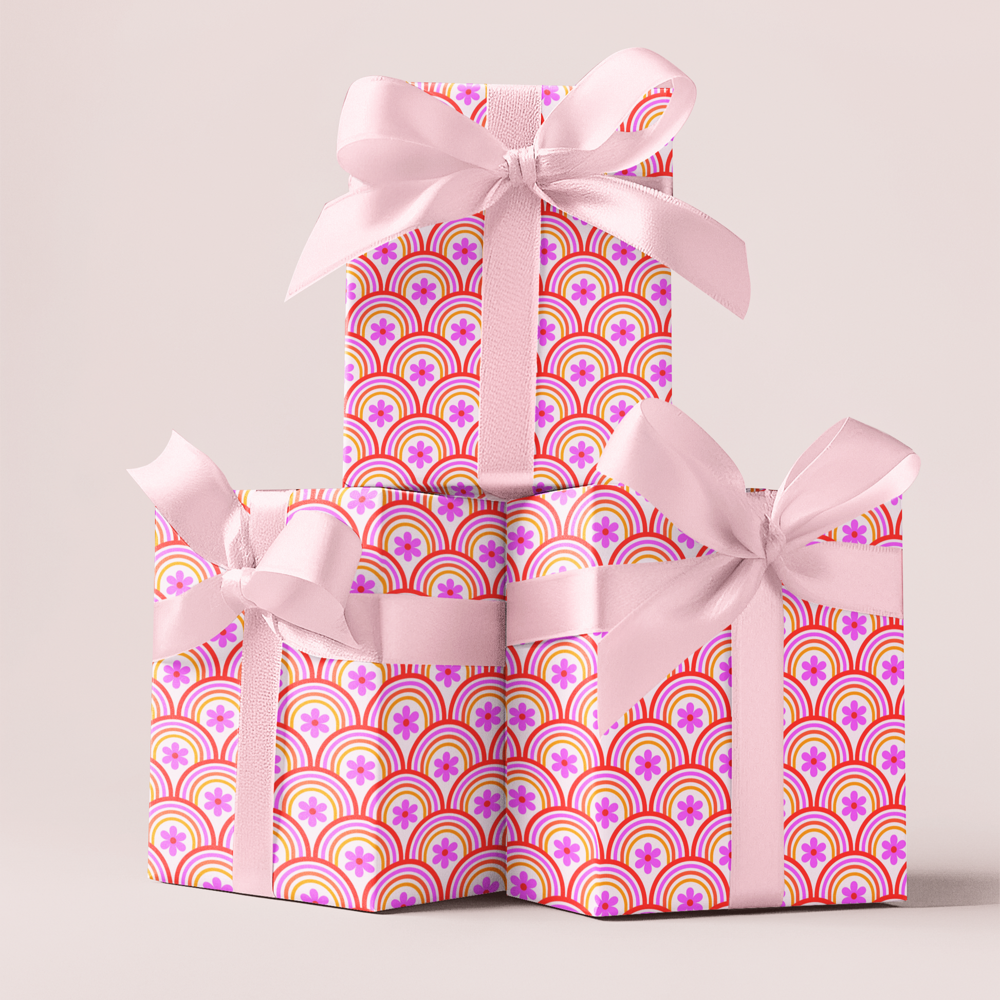 Retro funky orange and pink gift wrapping paper