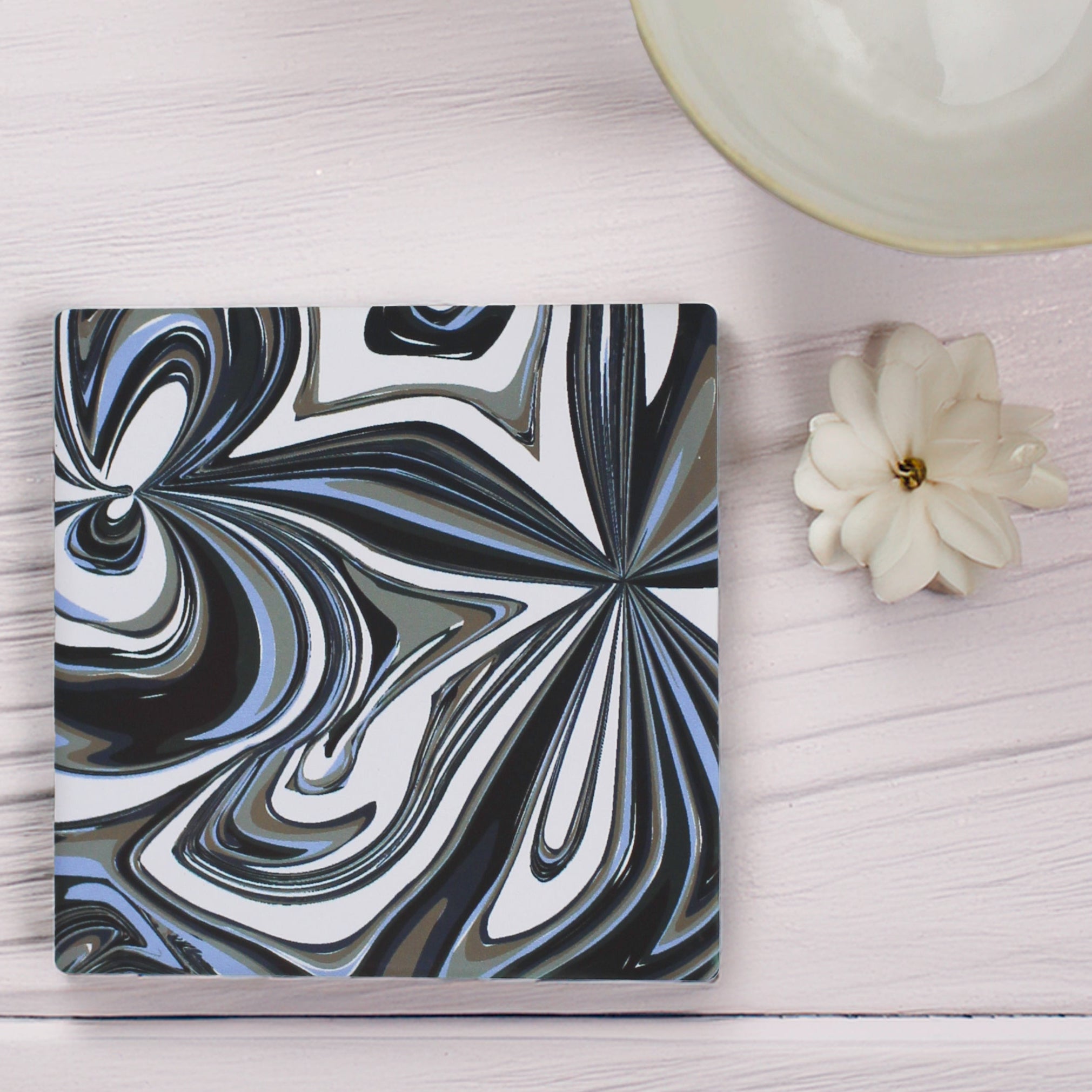 Abstract Blue & Black Swirl Ceramic Coaster