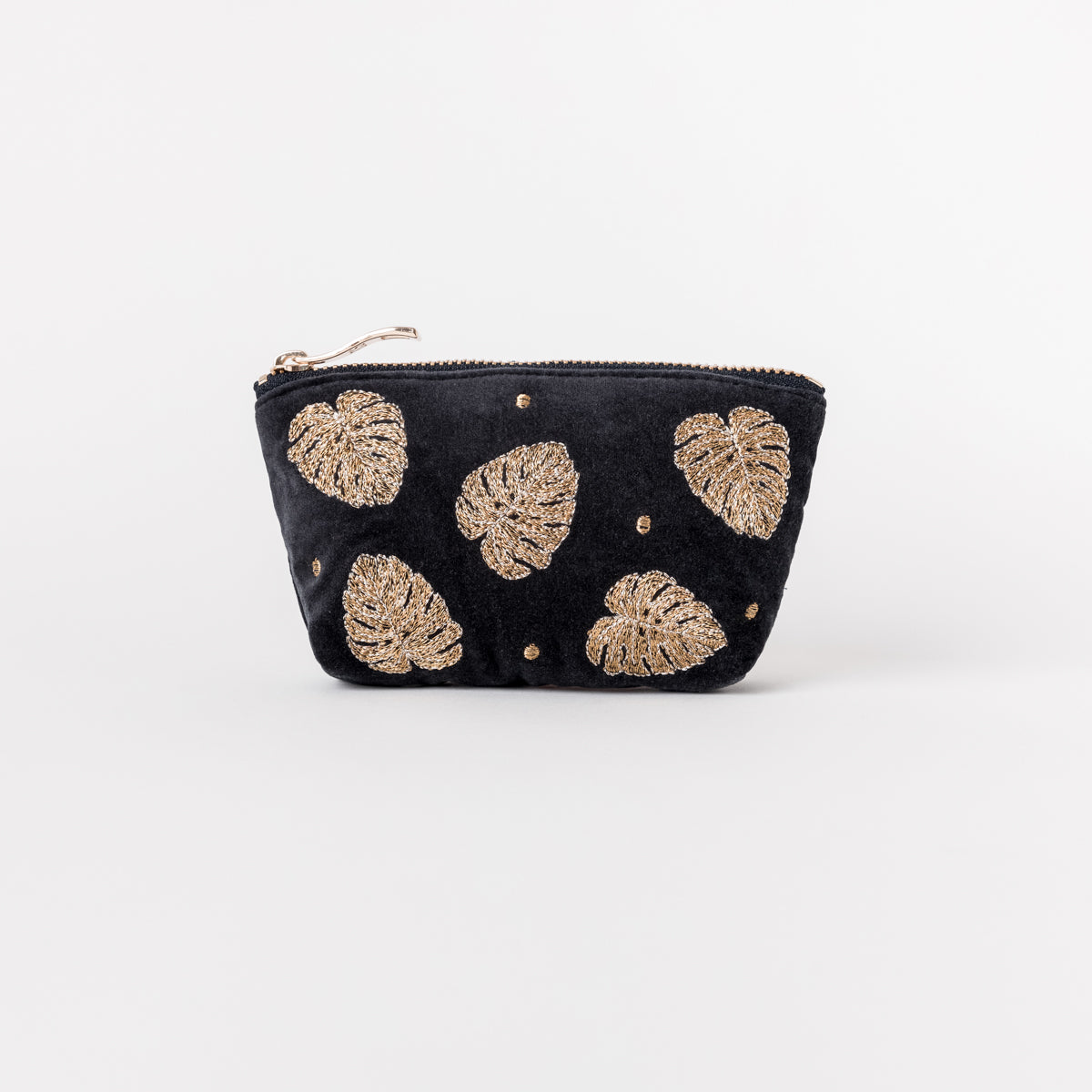Gold Jungle Leaf Coin Purse - Black