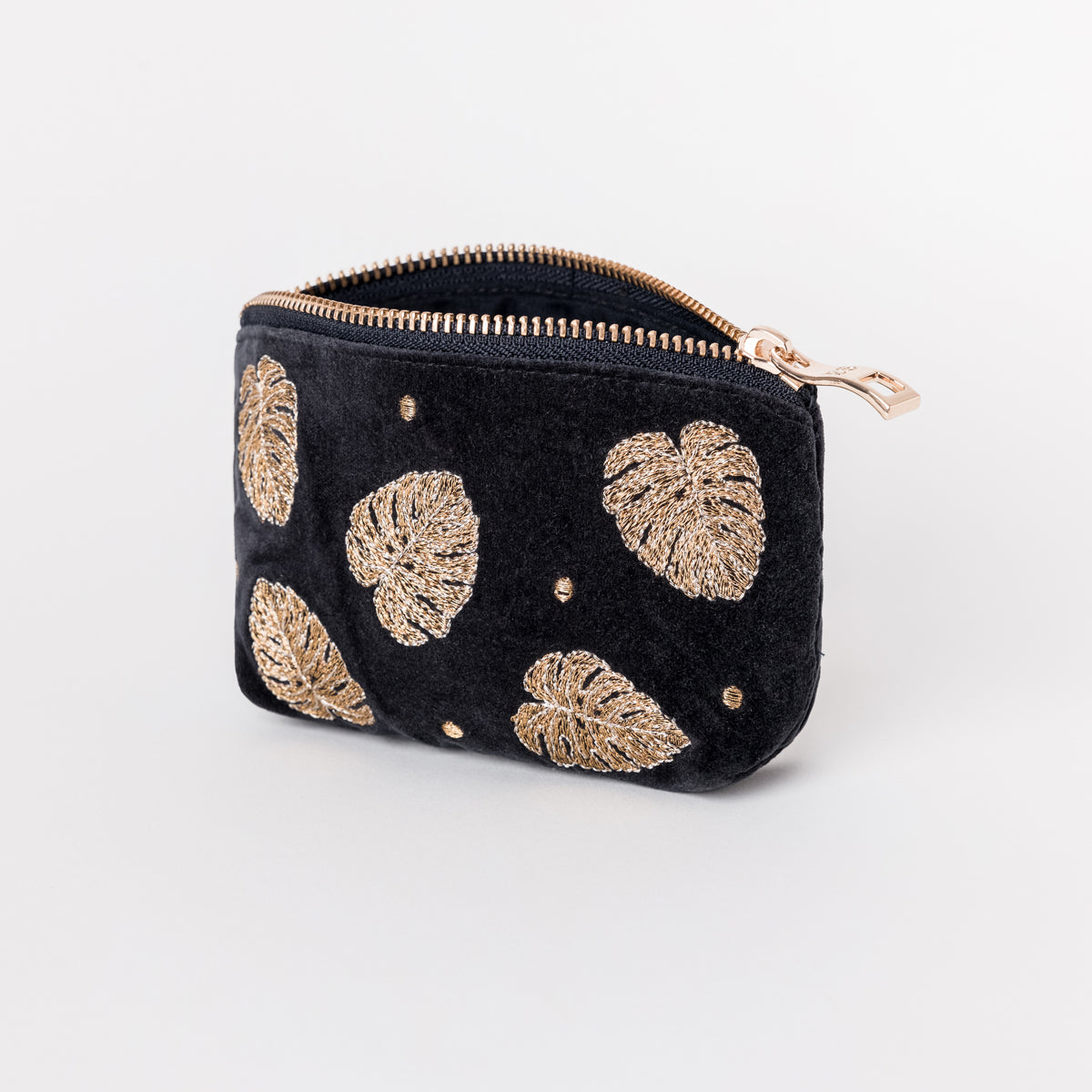 Gold Jungle Leaf Coin Purse - Black