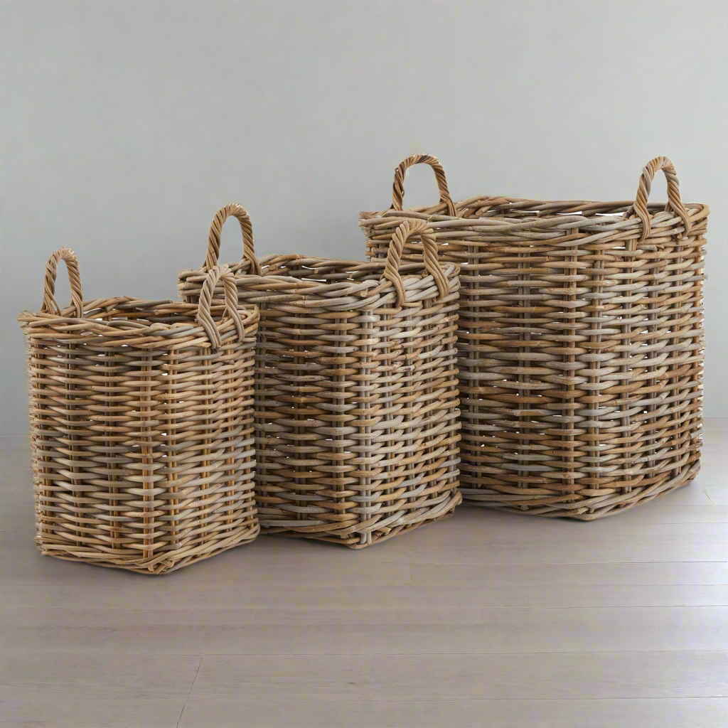 Set of 3 Large Kubu Rattan Baskets