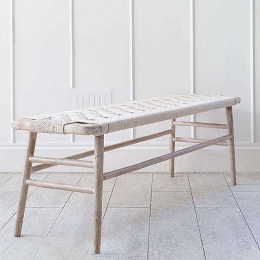 Handcrafted Mango Wood & Cotton Rope Bench