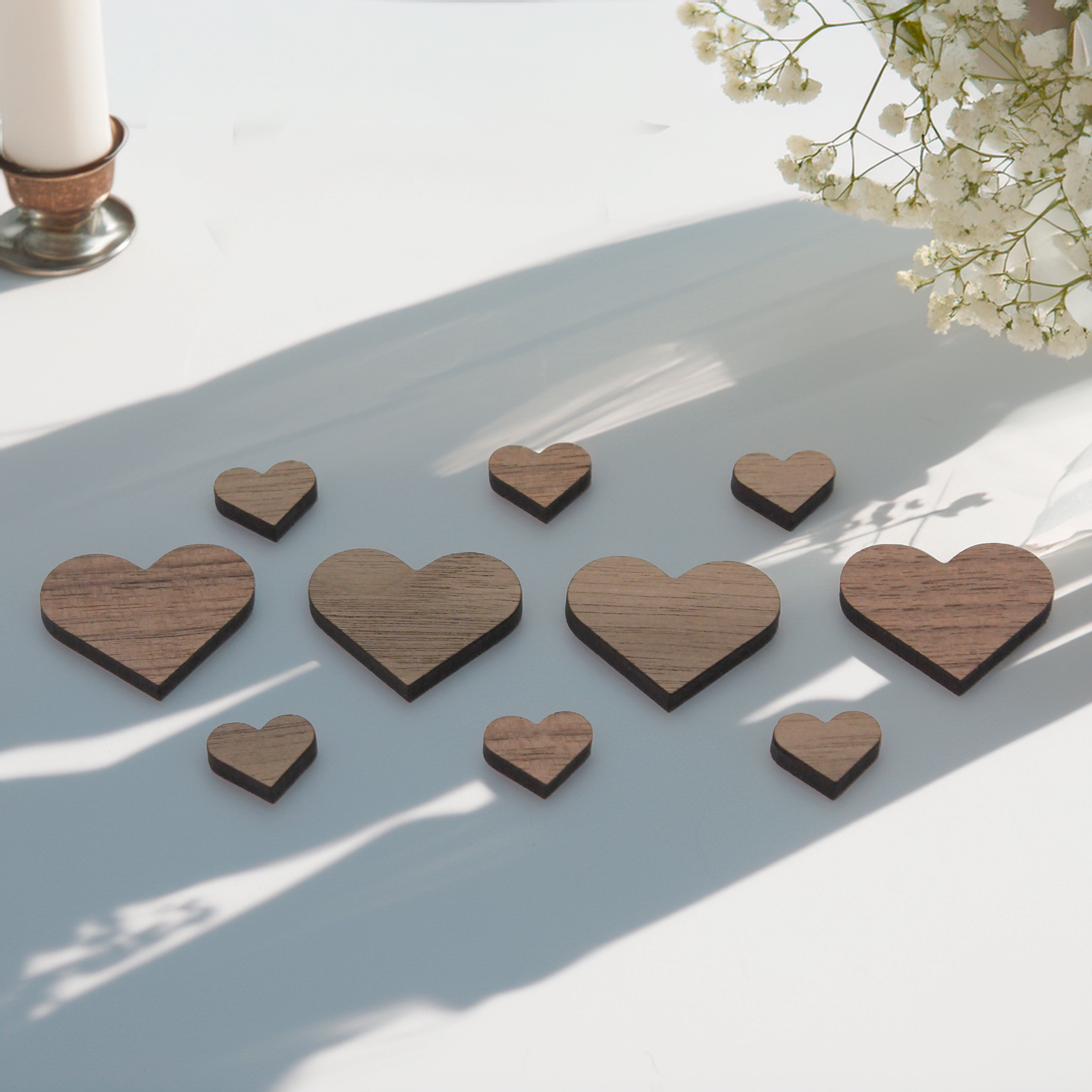 Scatter Hearts – Oak, Walnut, Beech, Cherry Gold or Silver Wedding Table Decor