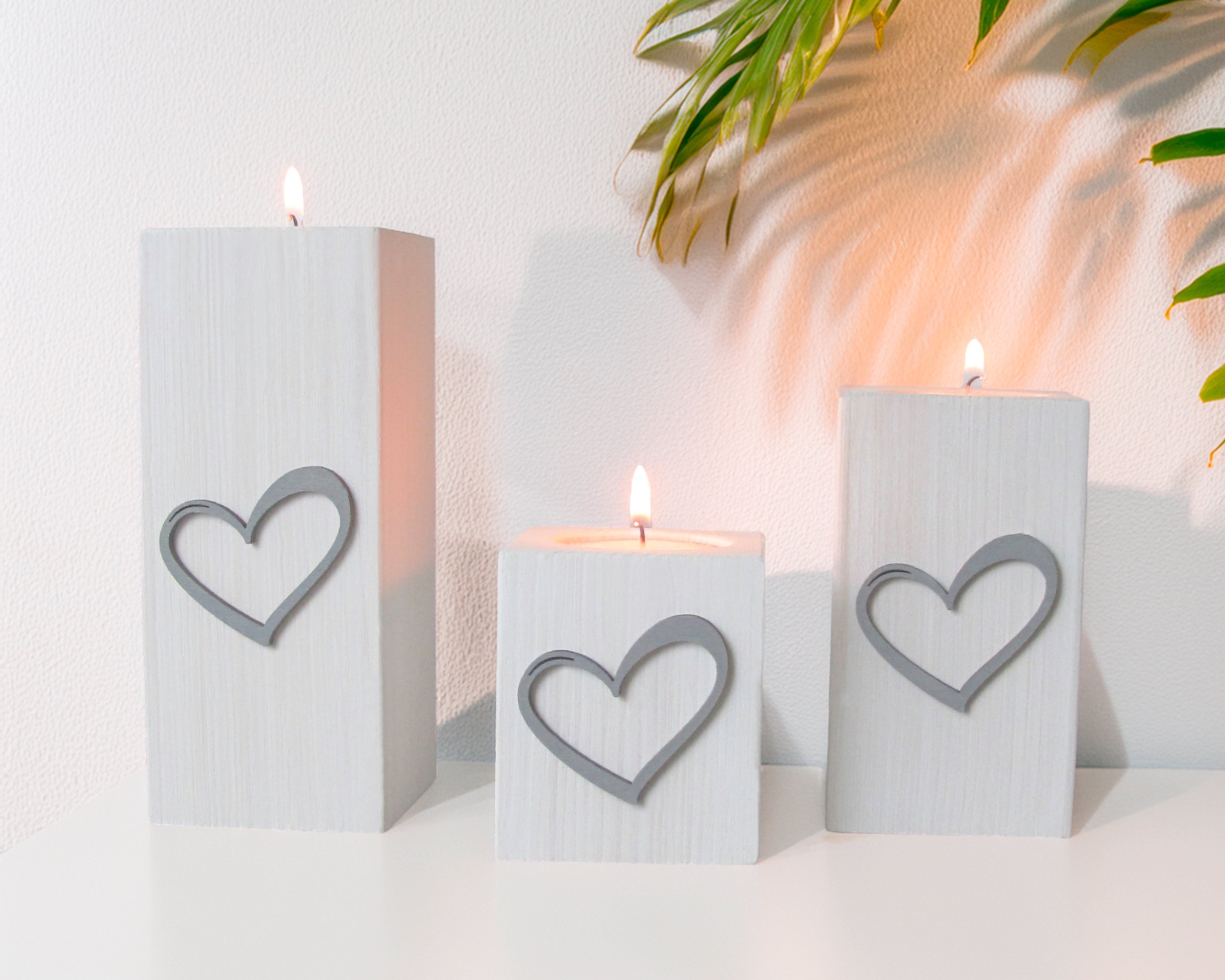 Winter White  Wooden Tea Light Holders - Set of Three