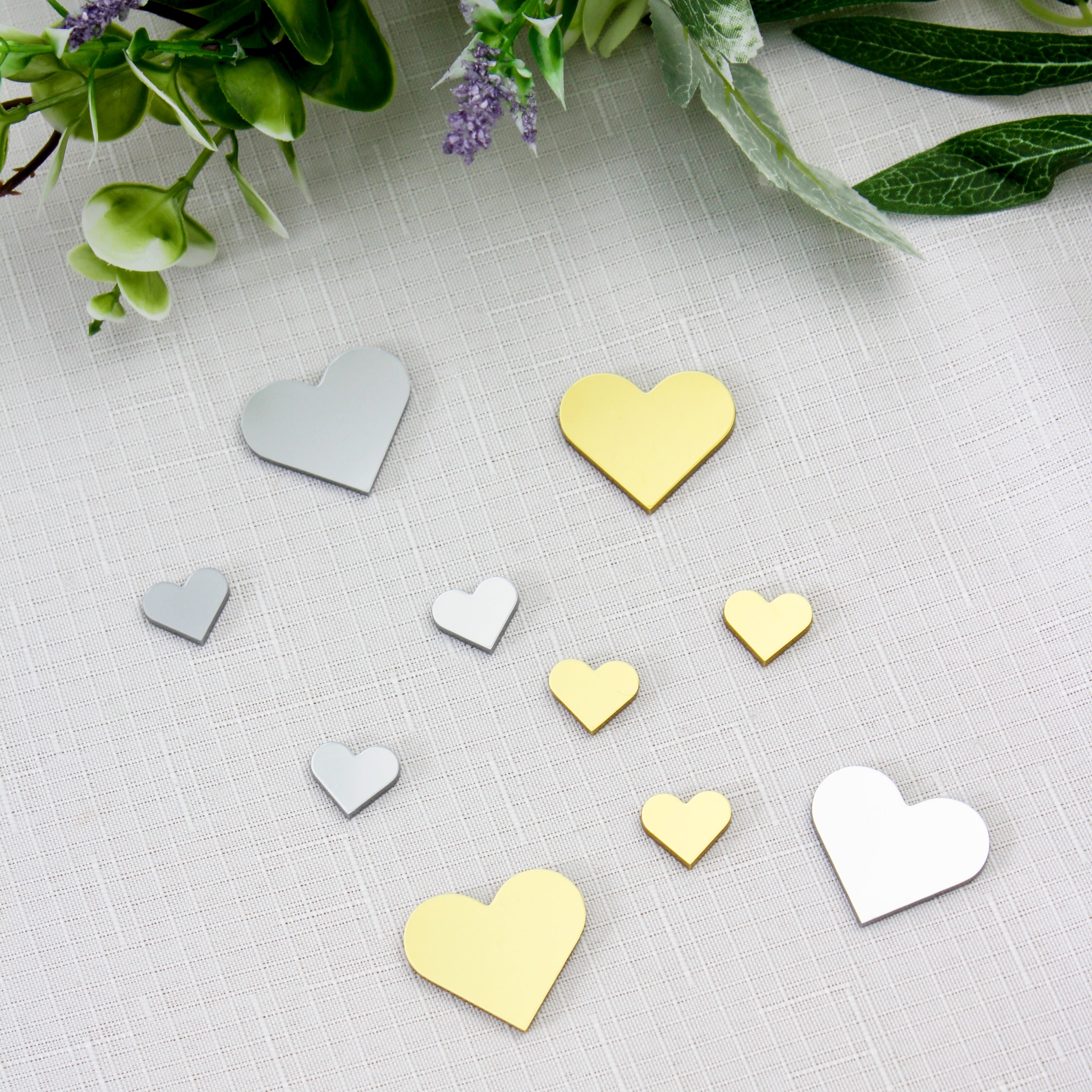 Scatter Hearts – Oak, Walnut, Beech, Cherry Gold or Silver Wedding Table Decor