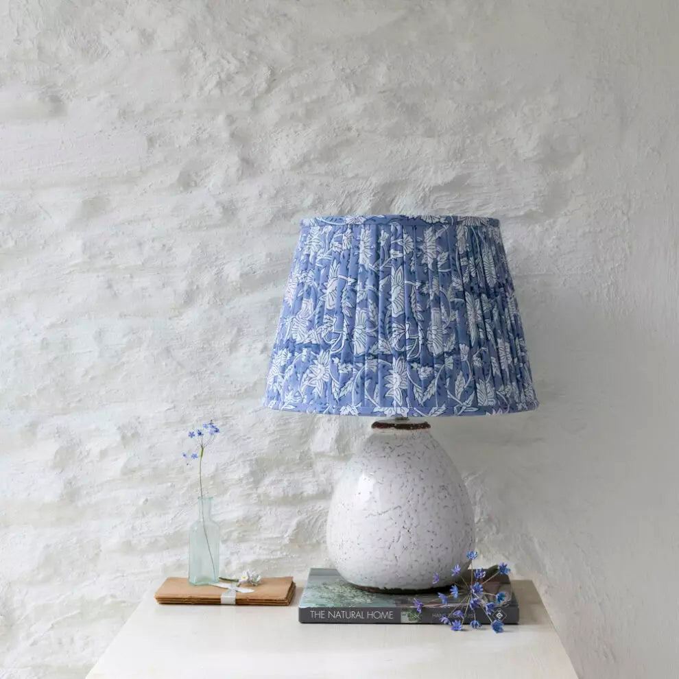 Floral Blue Block-Printed Lampshade – 35cm