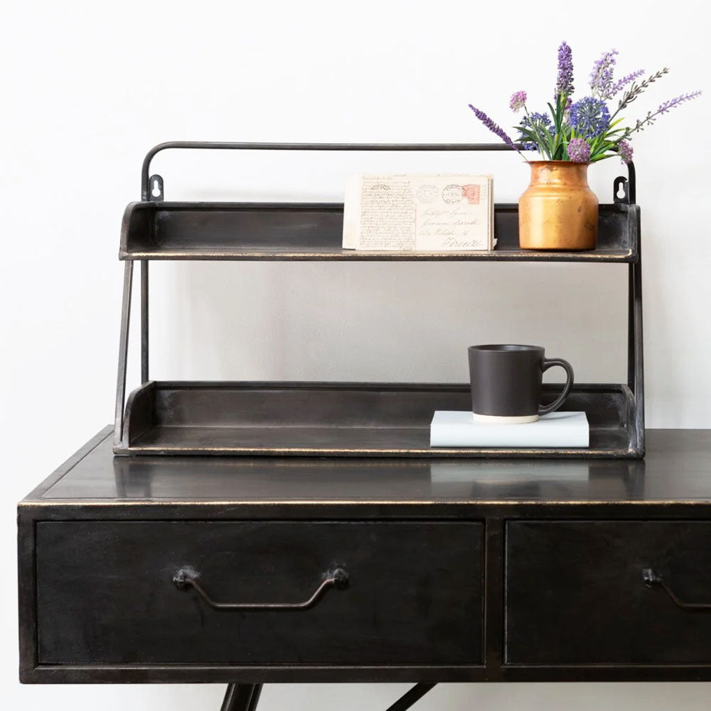 black desk organiser with two shelves