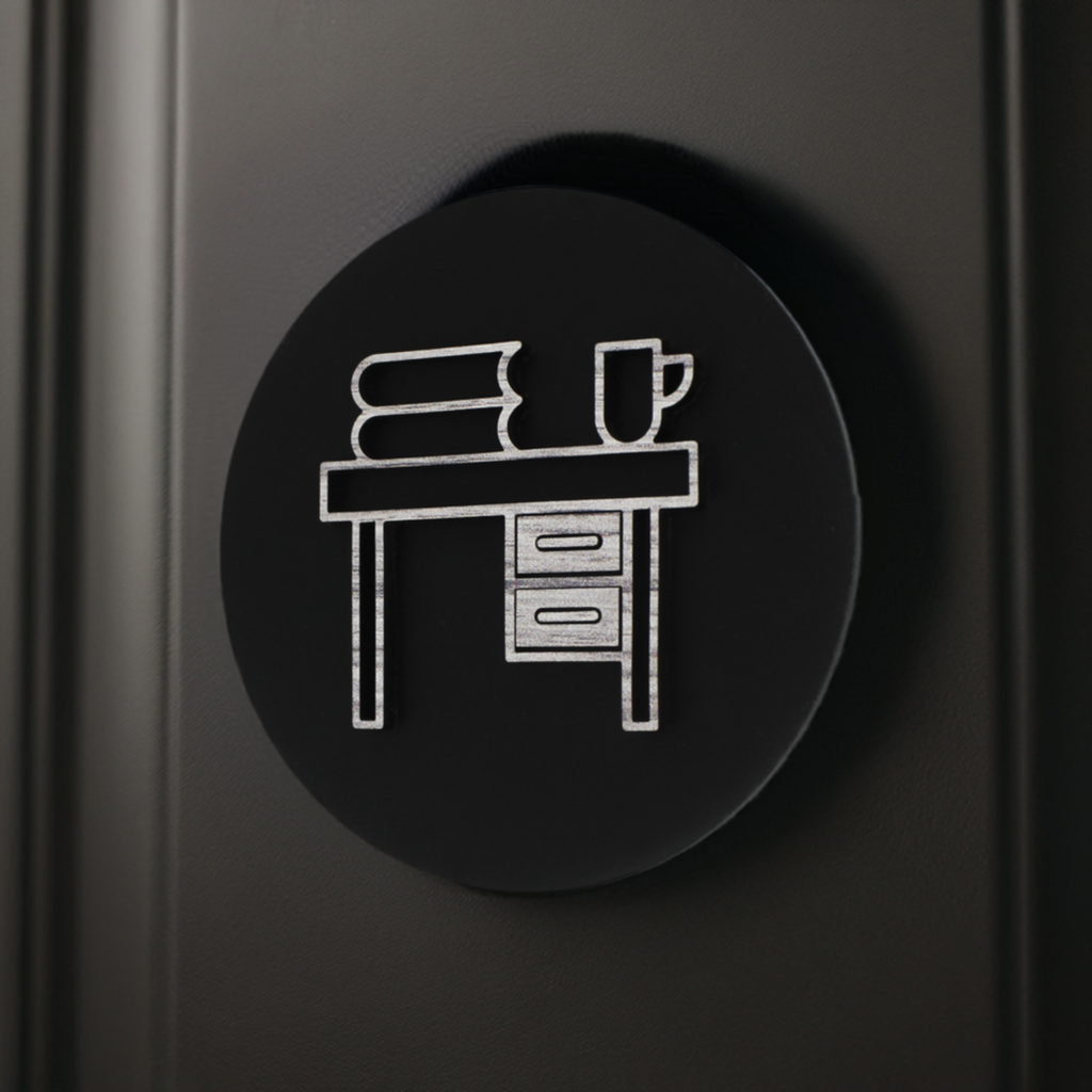 Office Desk with Files and Coffee Cup Door Plaque – Available in Two Sizes