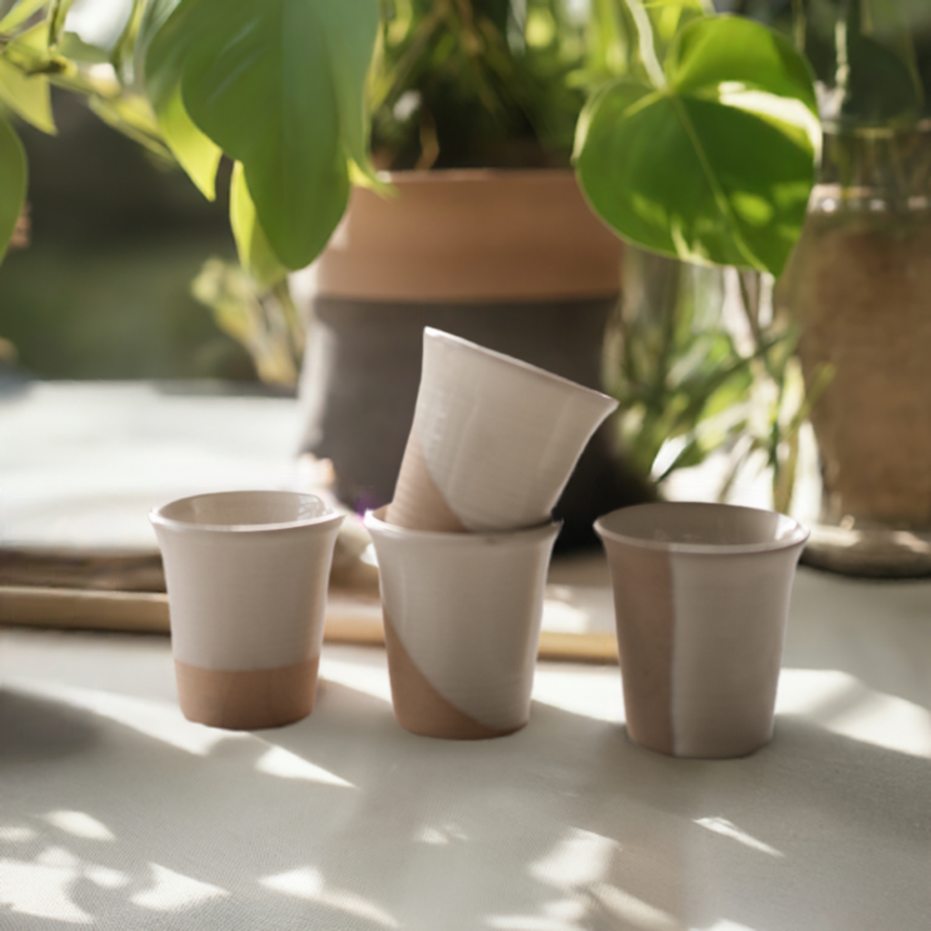 Stoneware Carafe Cup set of Four in  Milk White
