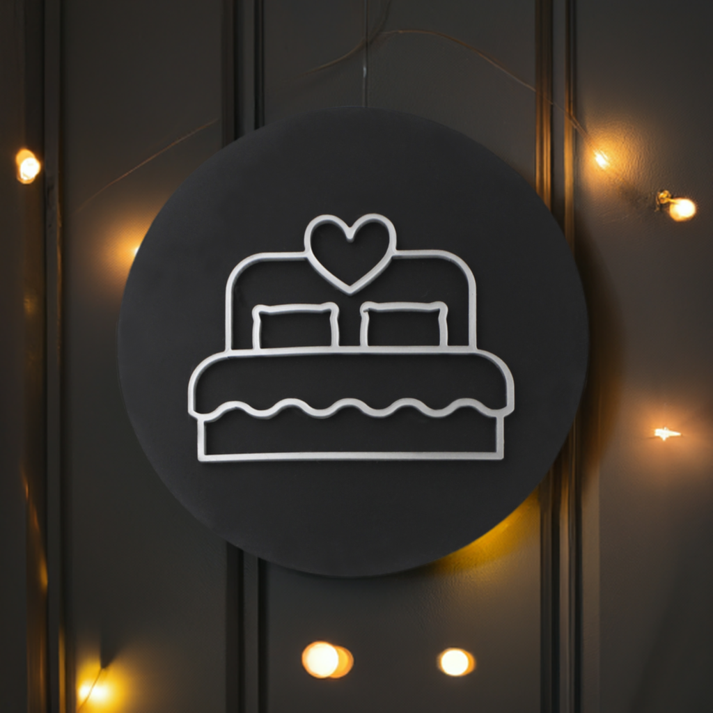 Bedroom Bed with Heart, Door Plaque - Available in Two Sizes