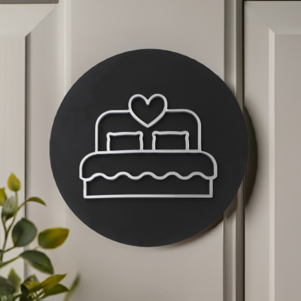 Bedroom Bed with Heart, Door Plaque - Available in Two Sizes