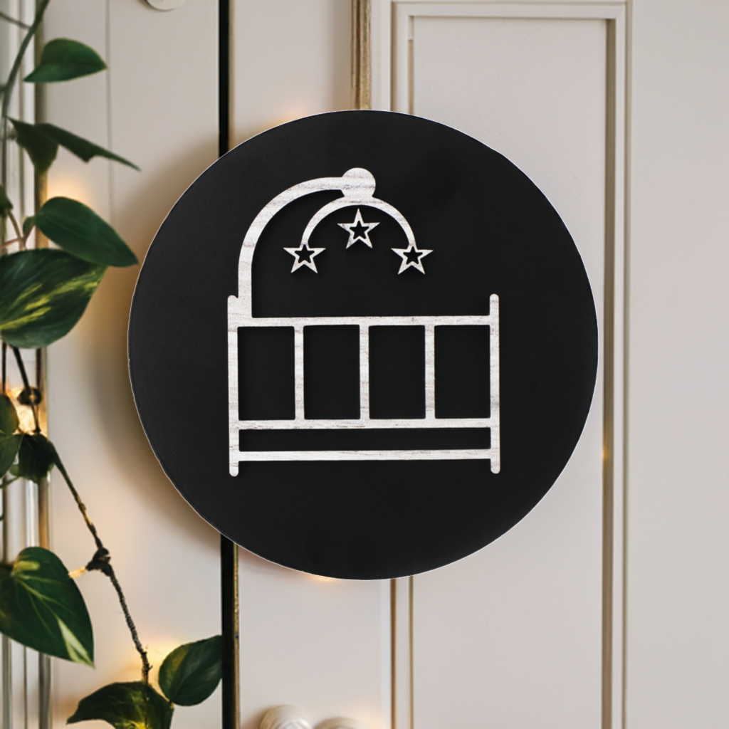 Baby Room Cot with Mobile Door Plaque – Available in Two Sizes
