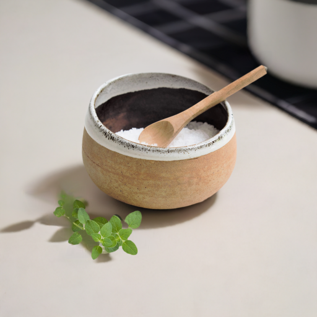 Artisan Stoneware Salt Cellar or Dip Bowl with Spoon