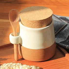 Our Cubby Handmade Ceramic Storage Pot with Cork Lid & Spoon