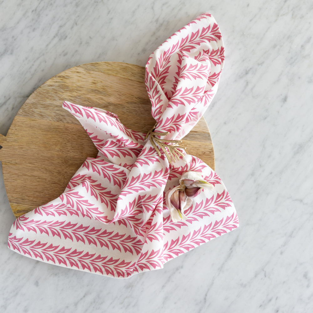Pink and White Floral Napkin – Hand Block Printed