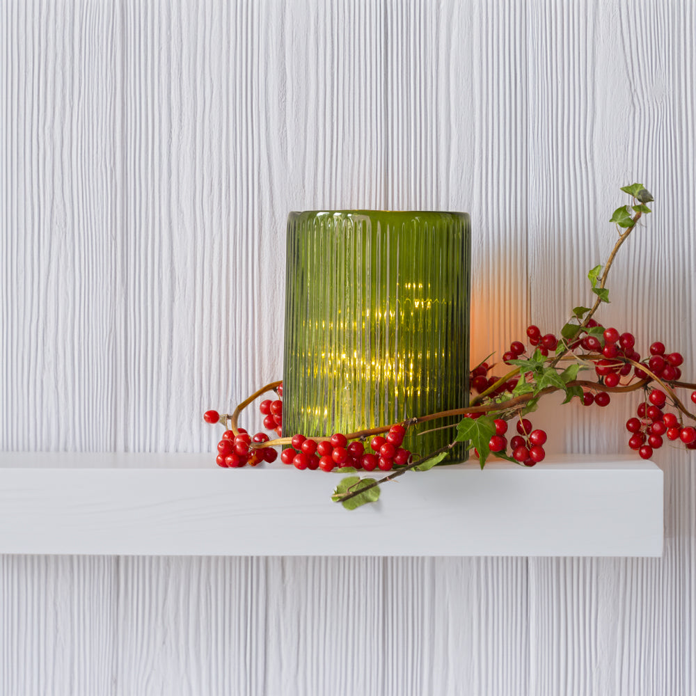 Tall Ribbed Hurricane Glass Candle Holder