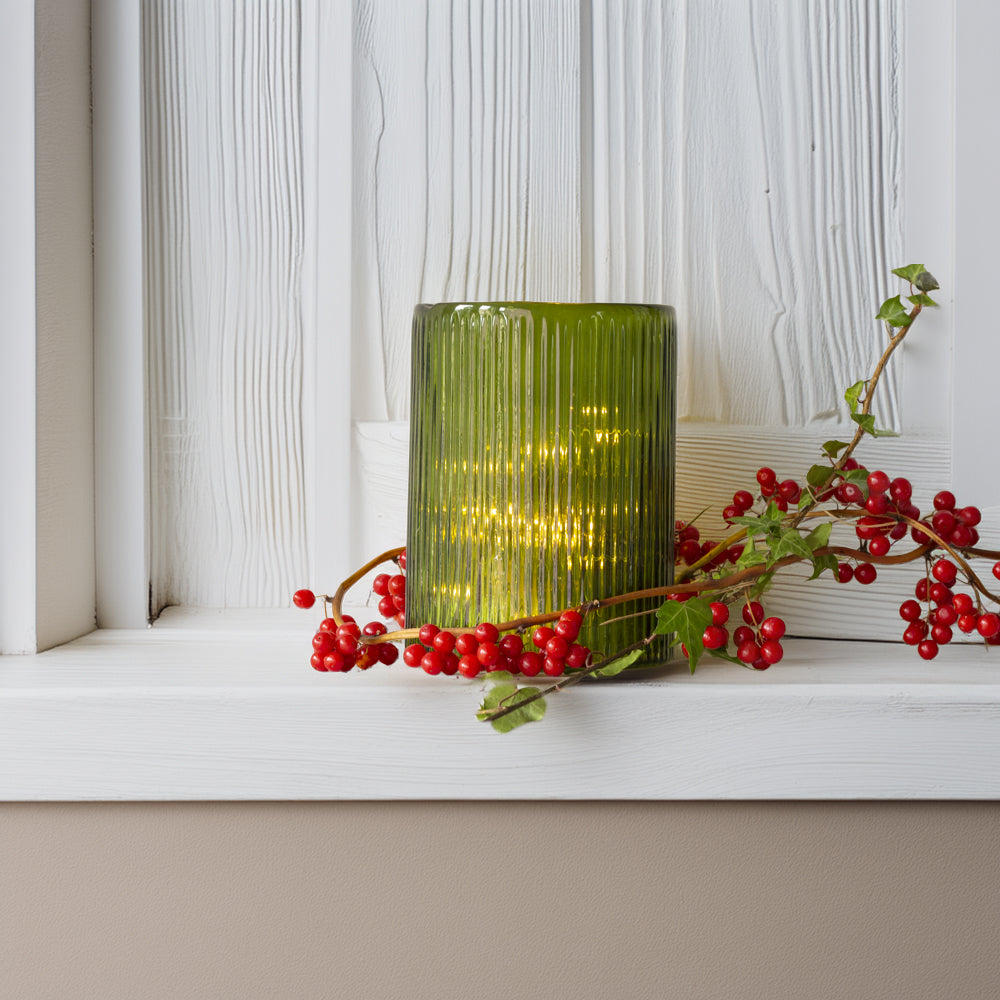 Tall Ribbed Hurricane Glass Candle Holder