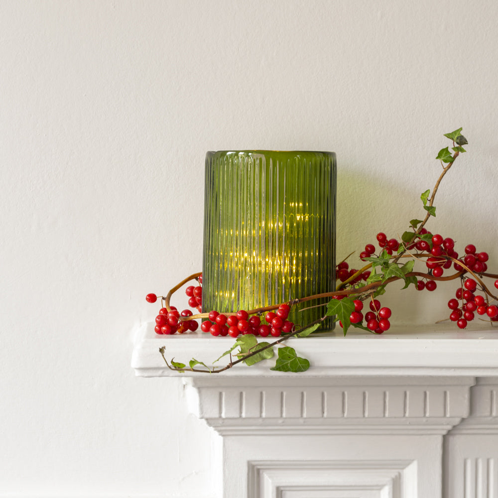 Tall Ribbed Hurricane Glass Candle Holder