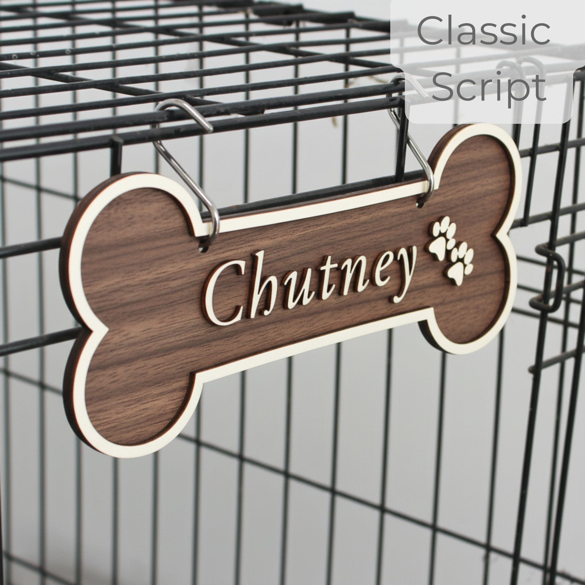 Personalised Dog Bone Sign | Solid Wood Pet Name Plaque | Walnut & Oak - Mac and Lilly