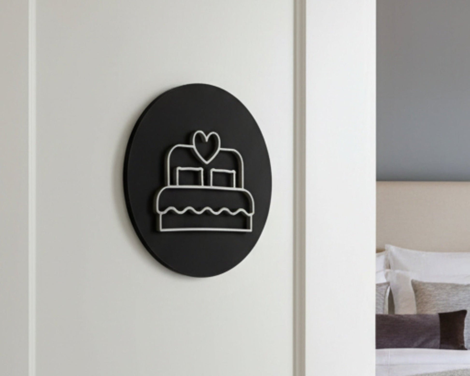 Bedroom Bed with Heart, Door Plaque - Available in Two Sizes - Mac and Lilly