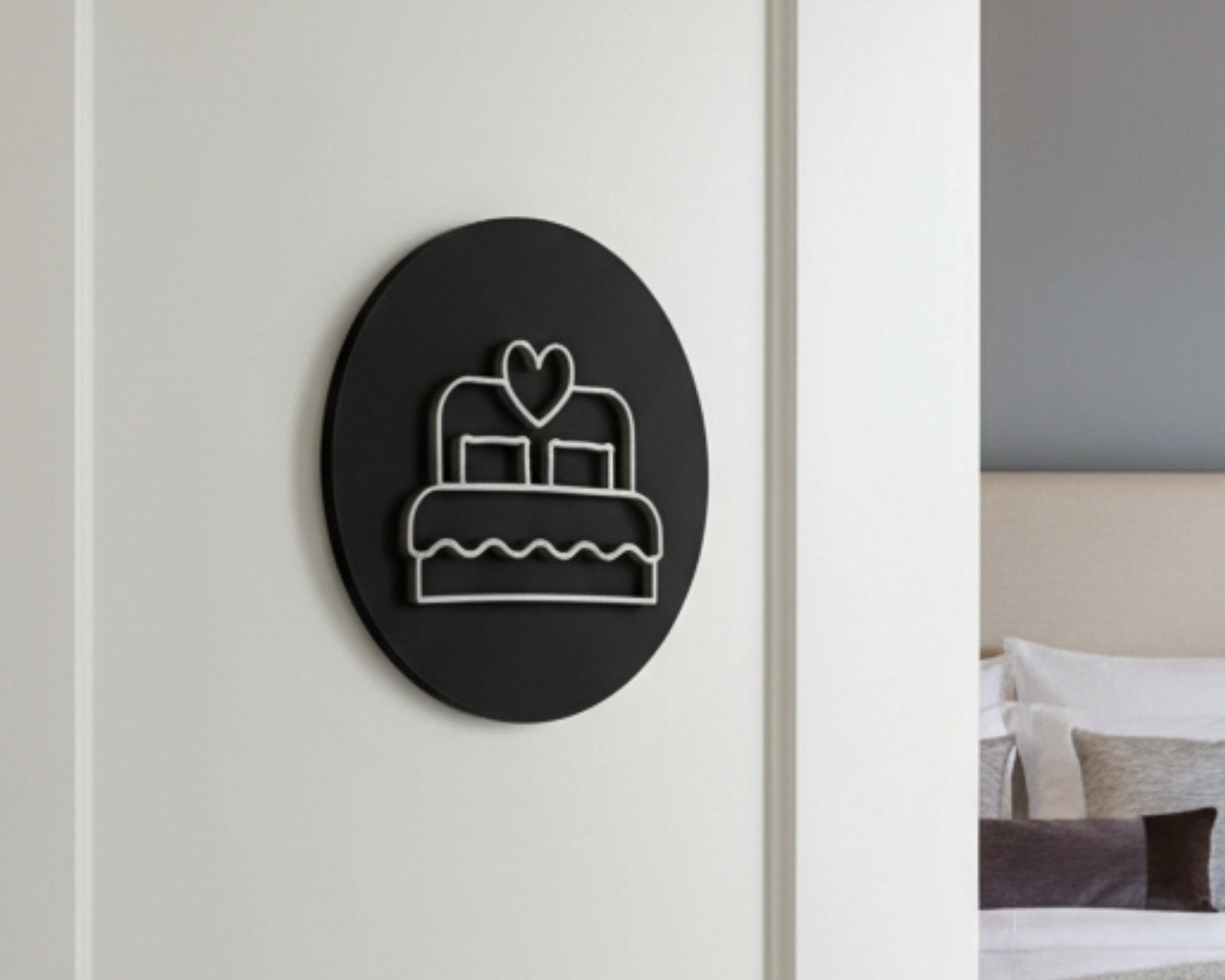 Bedroom Bed with Heart, Door Plaque - Available in Two Sizes - Mac and Lilly