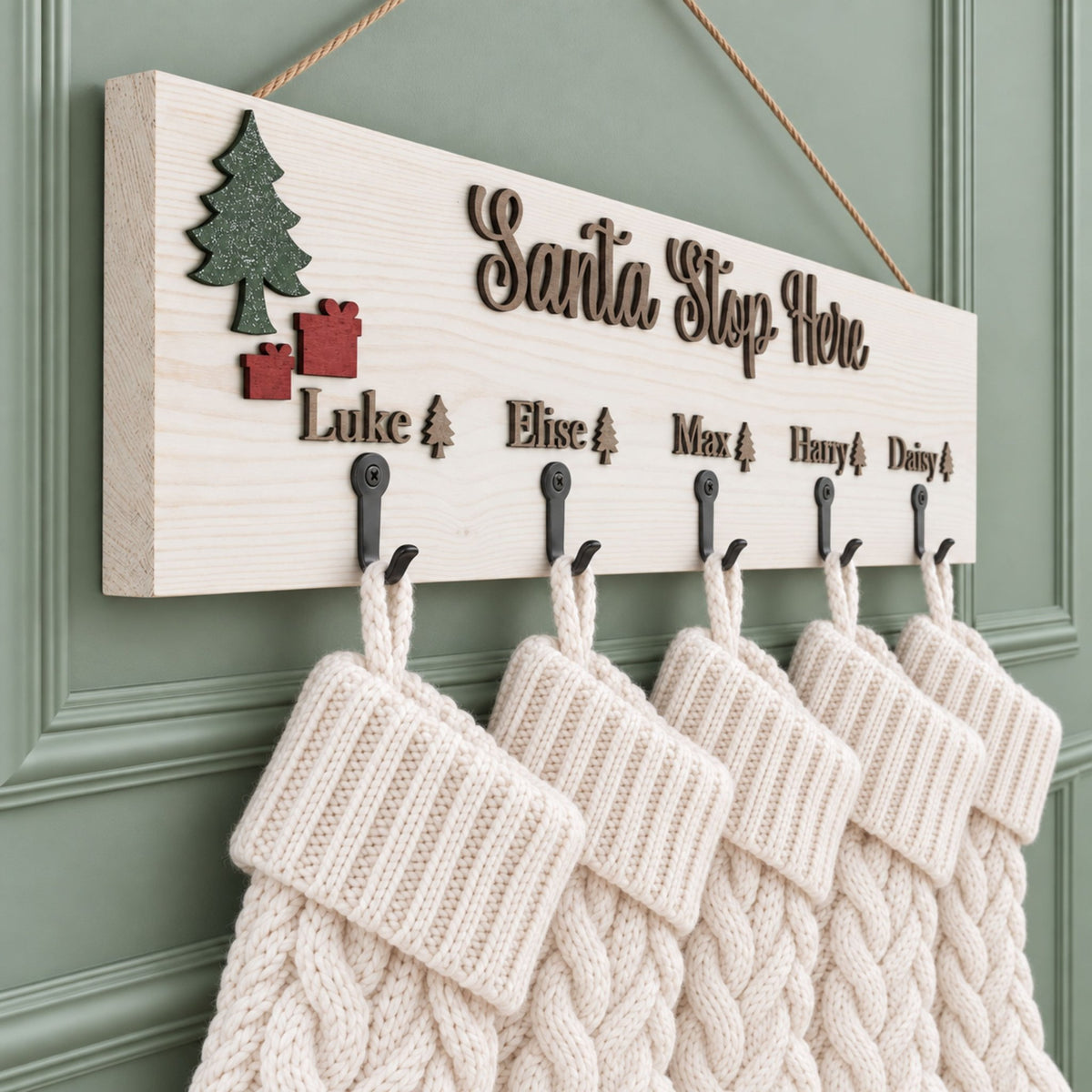 Personalised Family Christmas Stocking Holder with Raised Walnut Names | Various Sizes - Mac and Lilly