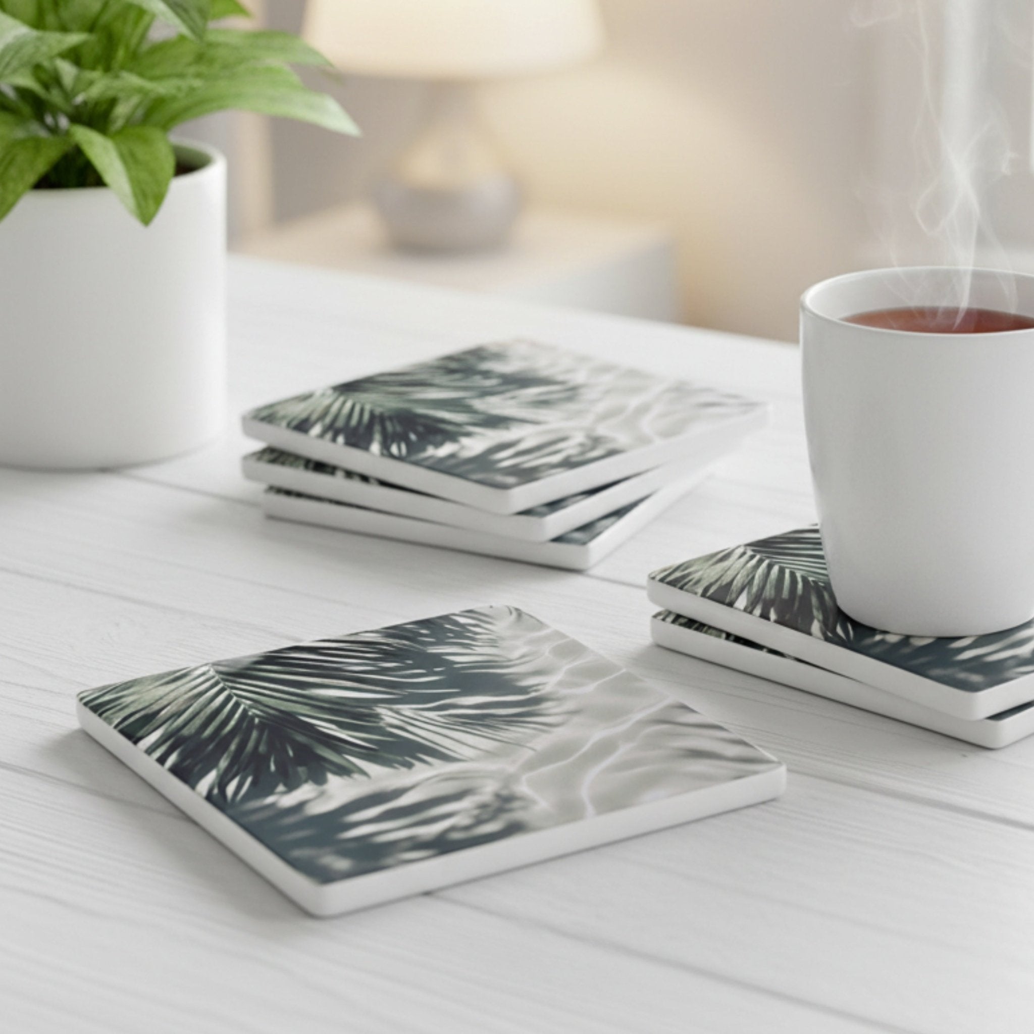 Jungle Leaf Pattern Ceramic Coaster - Mac and Lilly