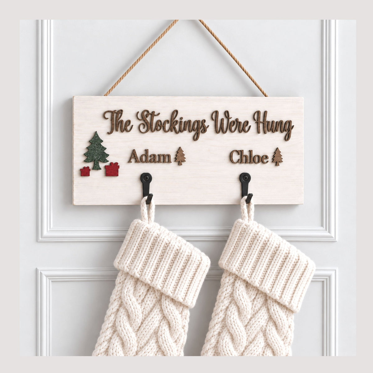 Personalised Family Christmas Stocking Holder with Raised Walnut Names | Various Sizes - Mac and Lilly