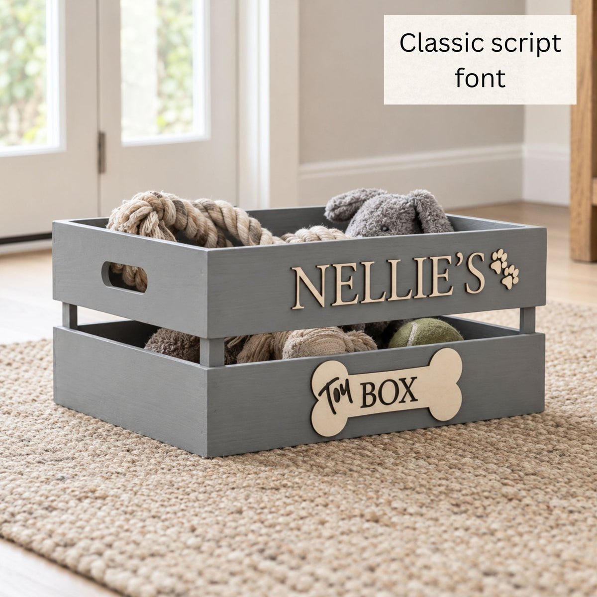 Personalised Wooden Dog Toy Box - Mac and Lilly