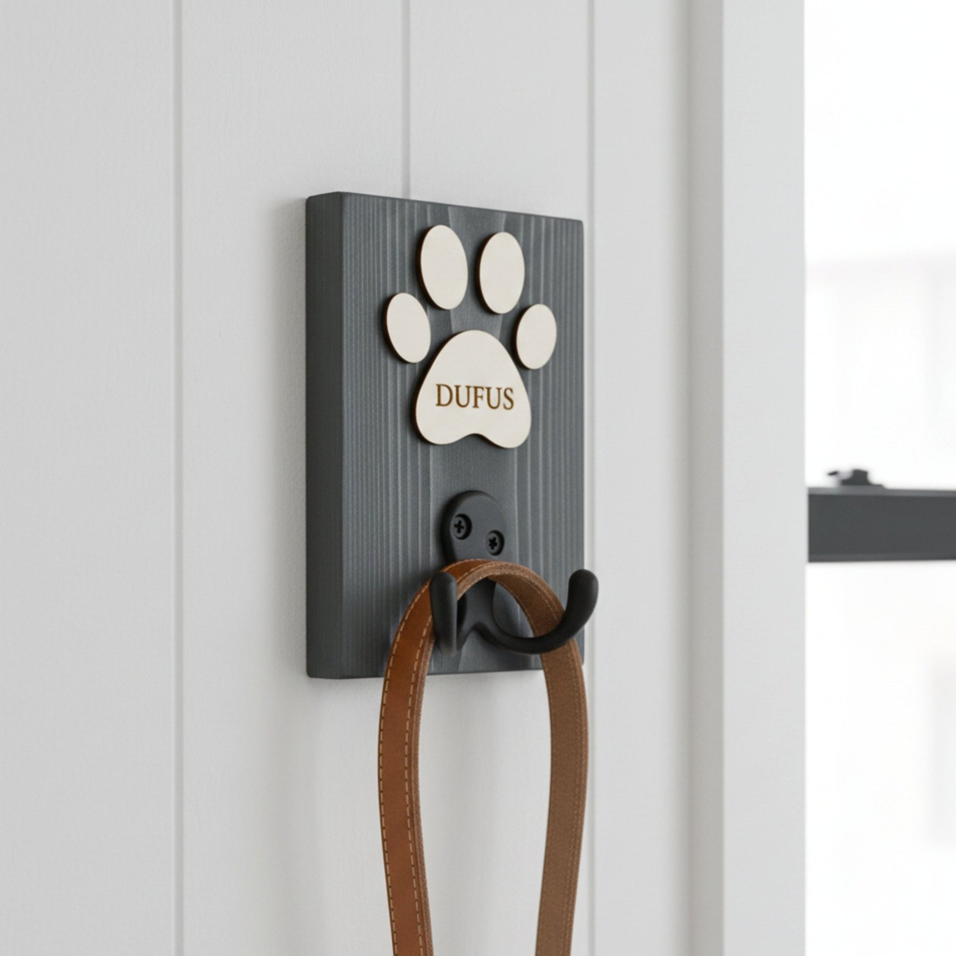 Personalised Dog Lead Hook | Paw Name Sign | Solid Wood | Curated Colours - Mac and Lilly