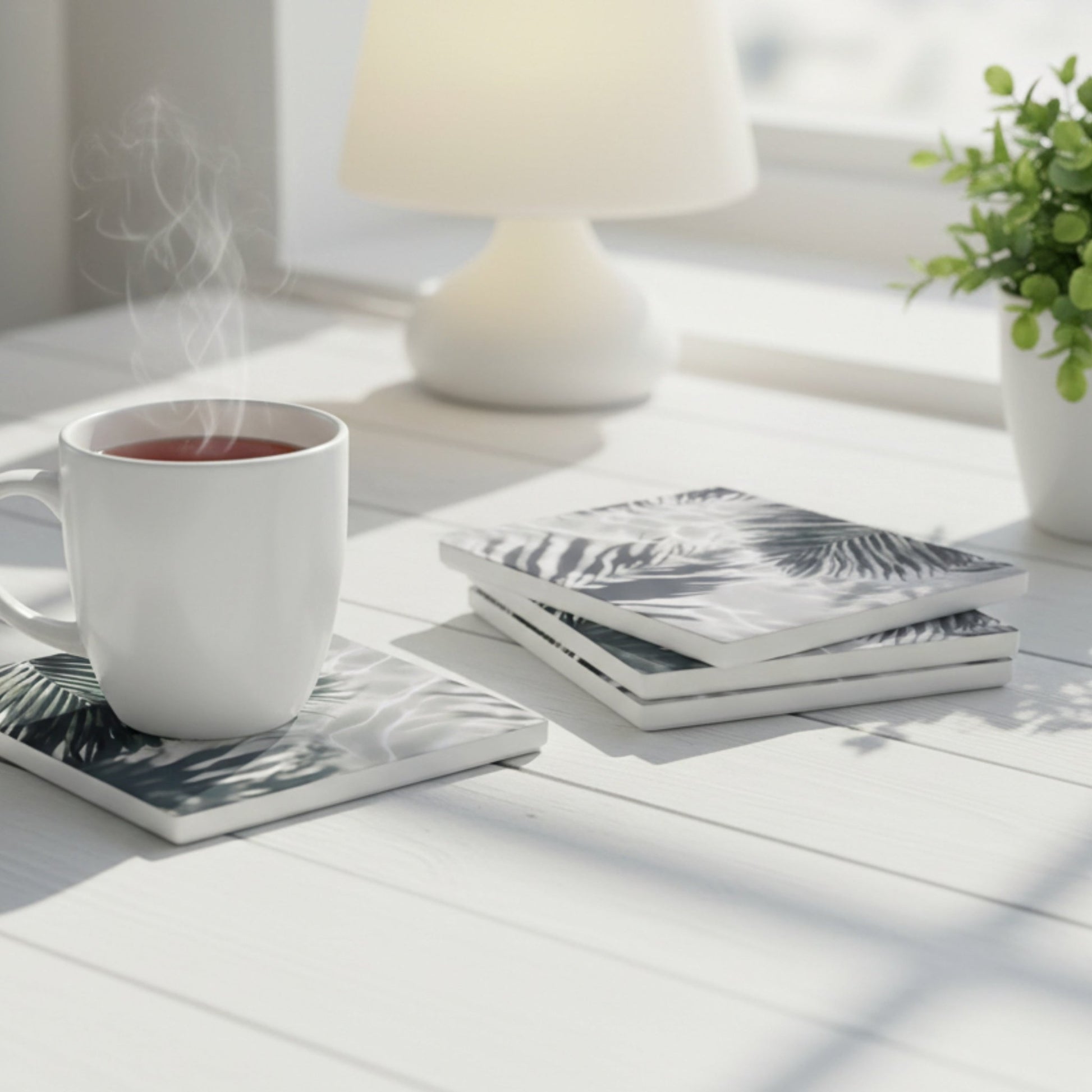 Jungle Leaf Pattern Ceramic Coaster - Mac and Lilly