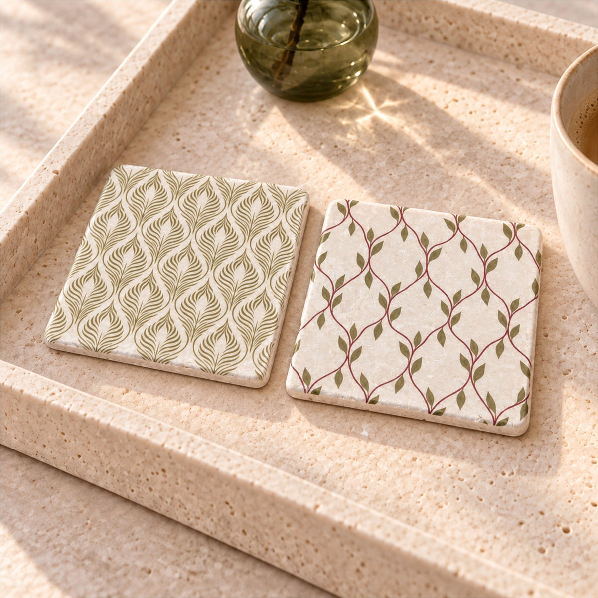 Marble Coasters | Mix & Match Patterned Designs | Genuine Botticino Marble - Mac and Lilly
