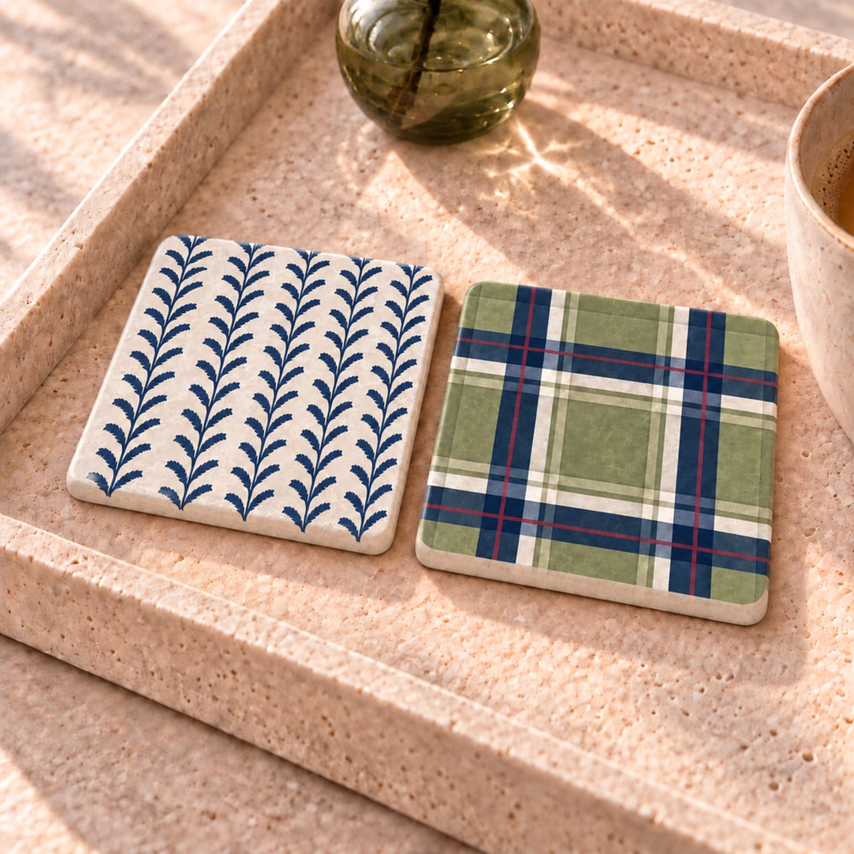 Marble Coasters | Mix & Match Patterned Designs | Genuine Botticino Marble - Mac and Lilly