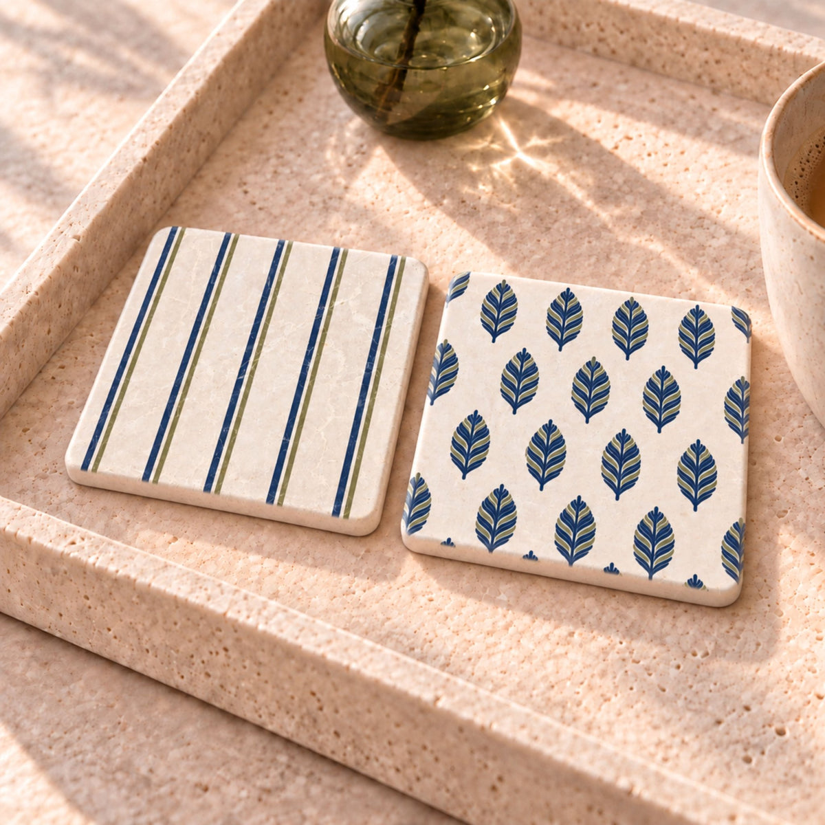Marble Coasters | Mix & Match Patterned Designs | Genuine Botticino Marble - Mac and Lilly