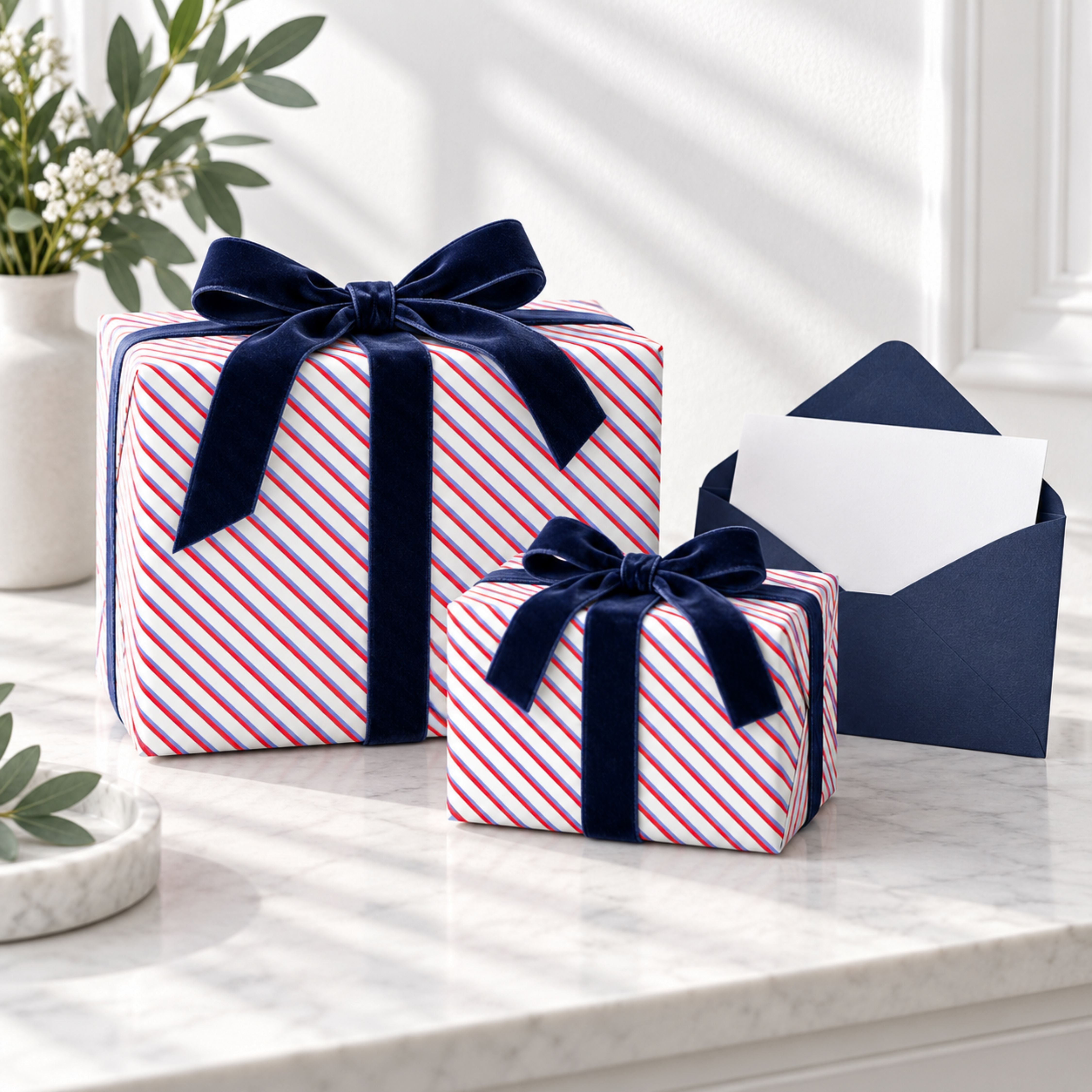 Red & Blue Stripe Wrapping Paper | Large 50 × 85cm Sheets | 140gsm | Matching Gift Tags