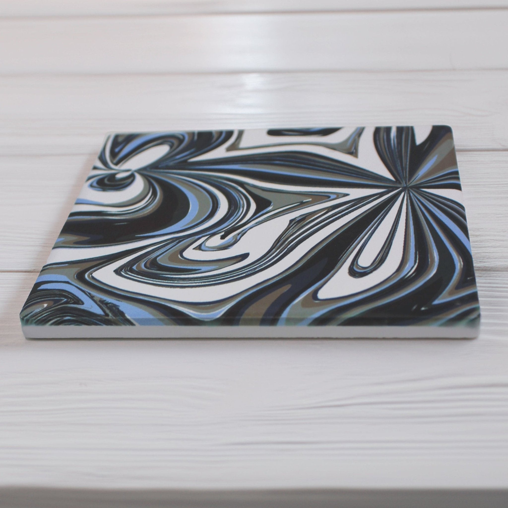Abstract Blue & Black Swirl Ceramic Coaster - Mac and Lilly