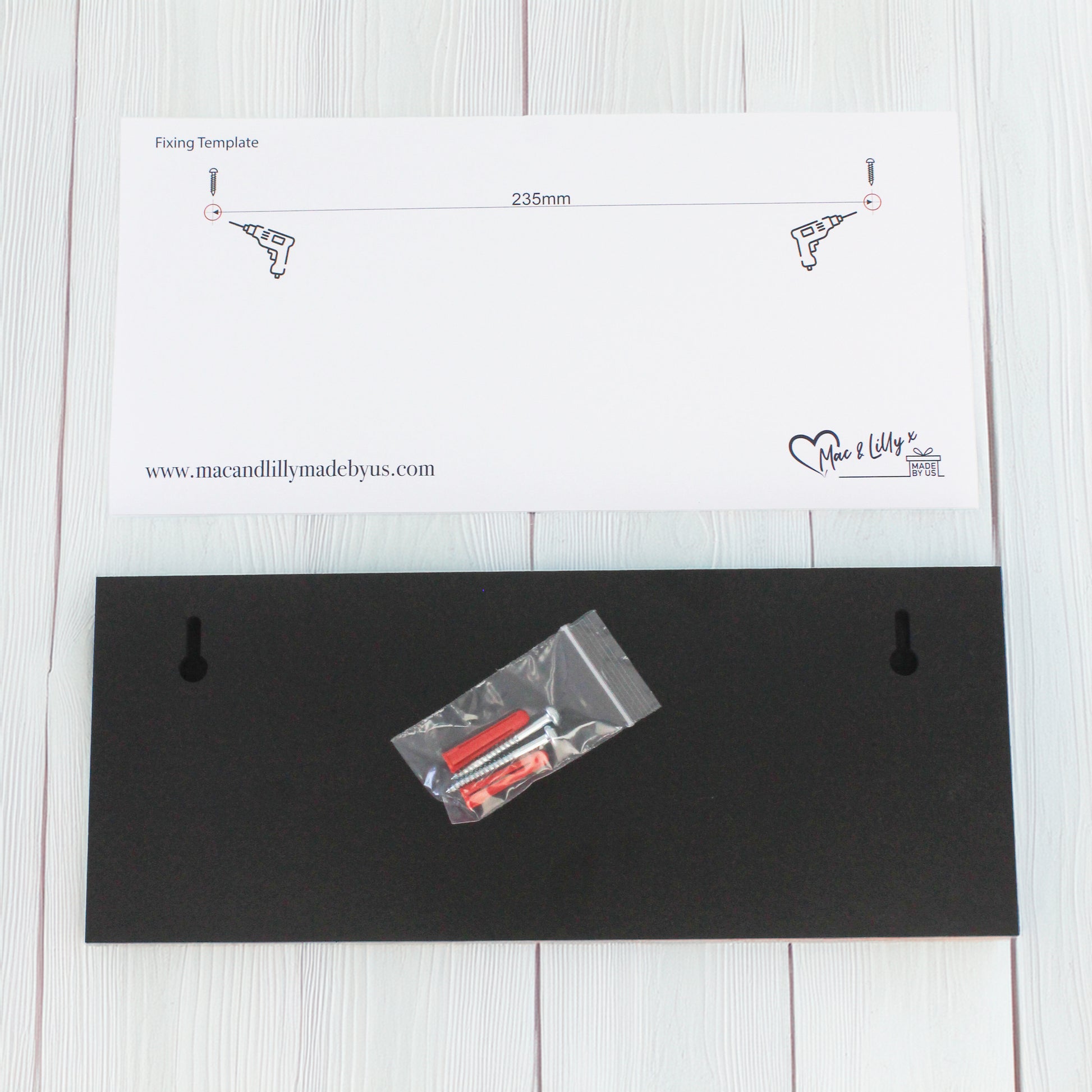 showing the key hole inserts at the back of our signs so it sits flush to the wall fixings and template included