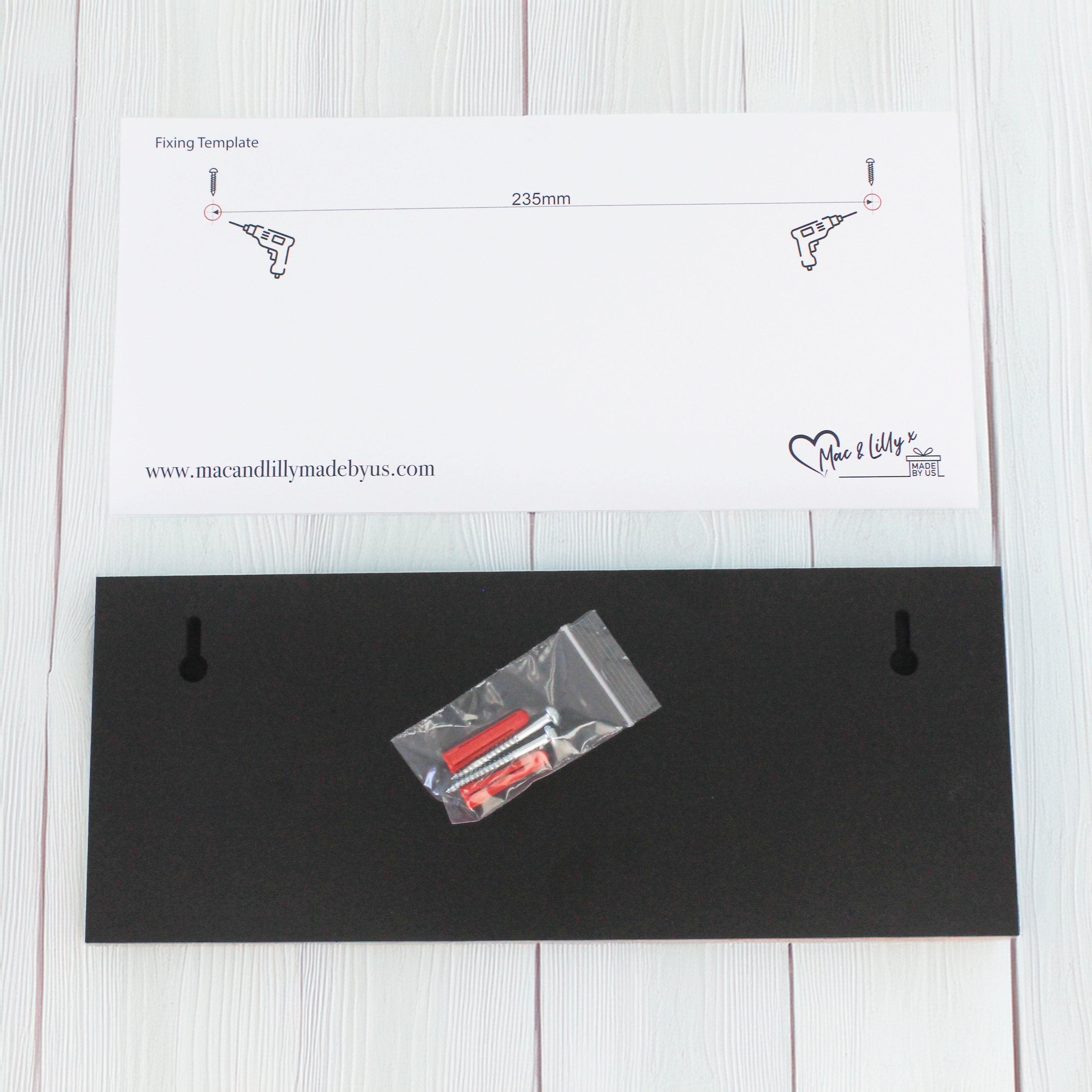 showing the key hole inserts at the back of our signs so it sits flush to the wall fixings and template included