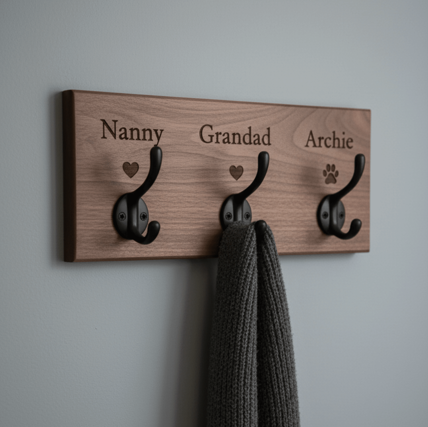 Personalised Family Coat Hook - Oak or Walnut - Mac and Lilly