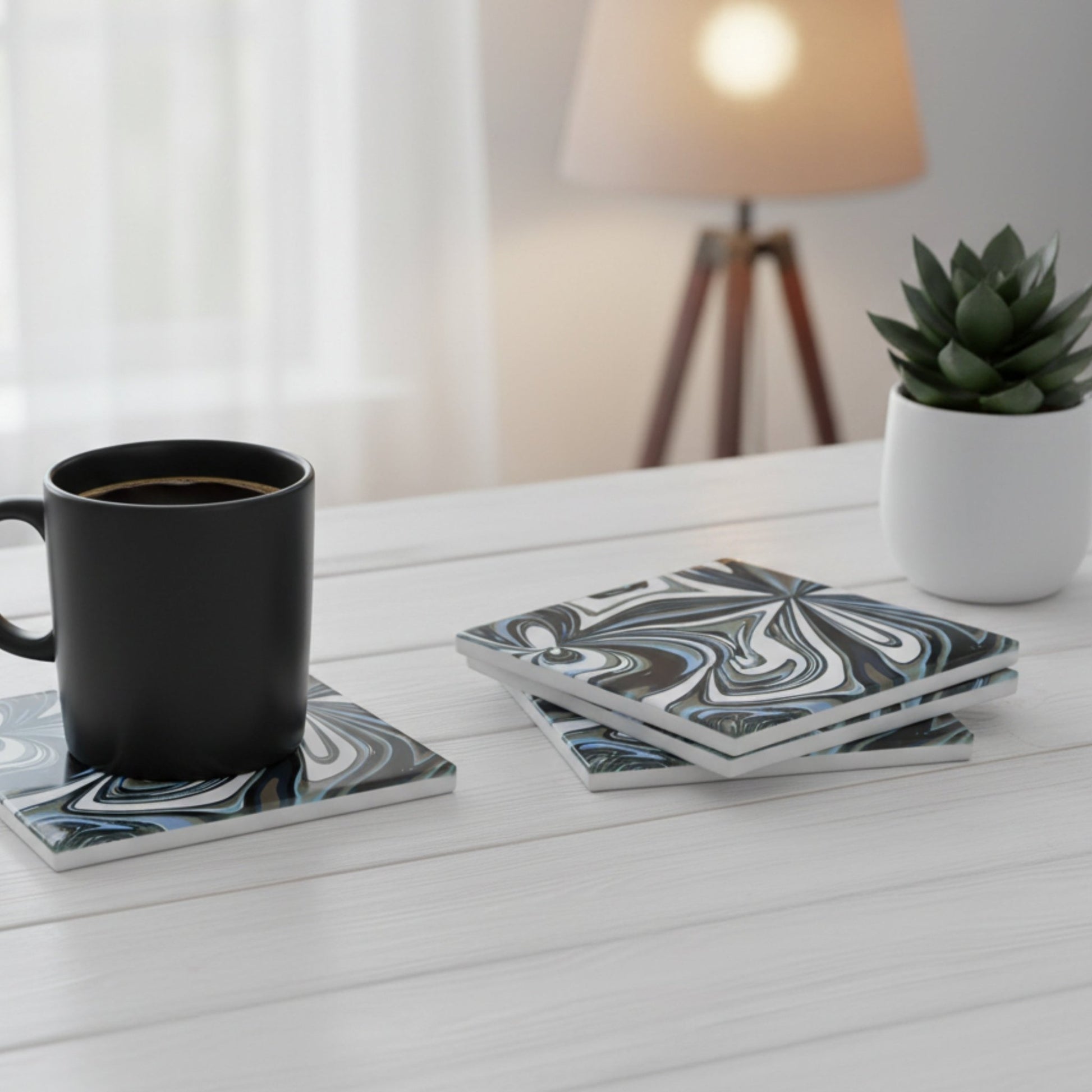 Abstract Blue & Black Swirl Ceramic Coaster - Mac and Lilly