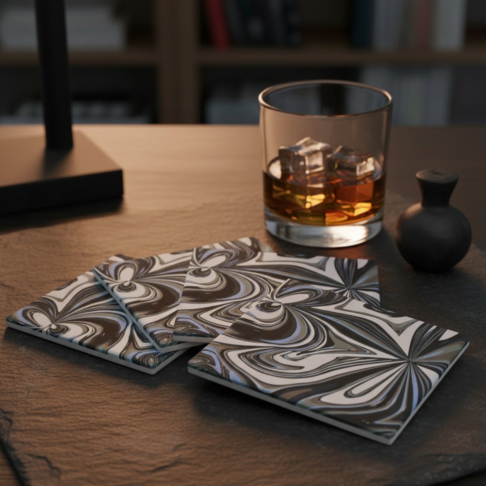Abstract Blue & Black Swirl Ceramic Coaster - Mac and Lilly