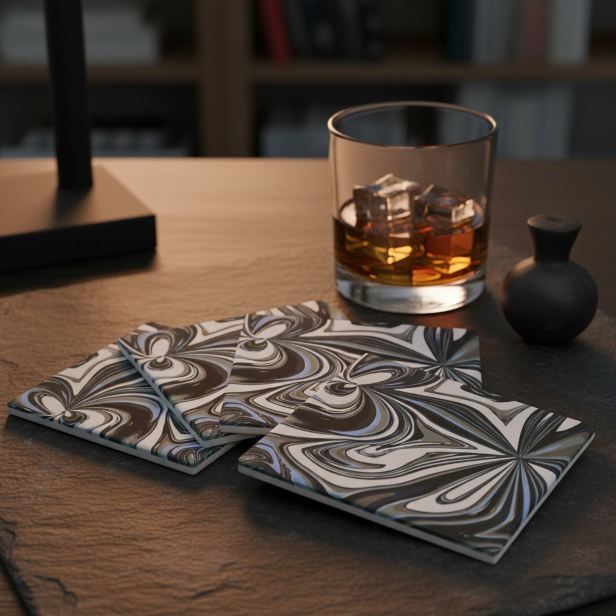 Abstract Blue & Black Swirl Ceramic Coaster - Mac and Lilly