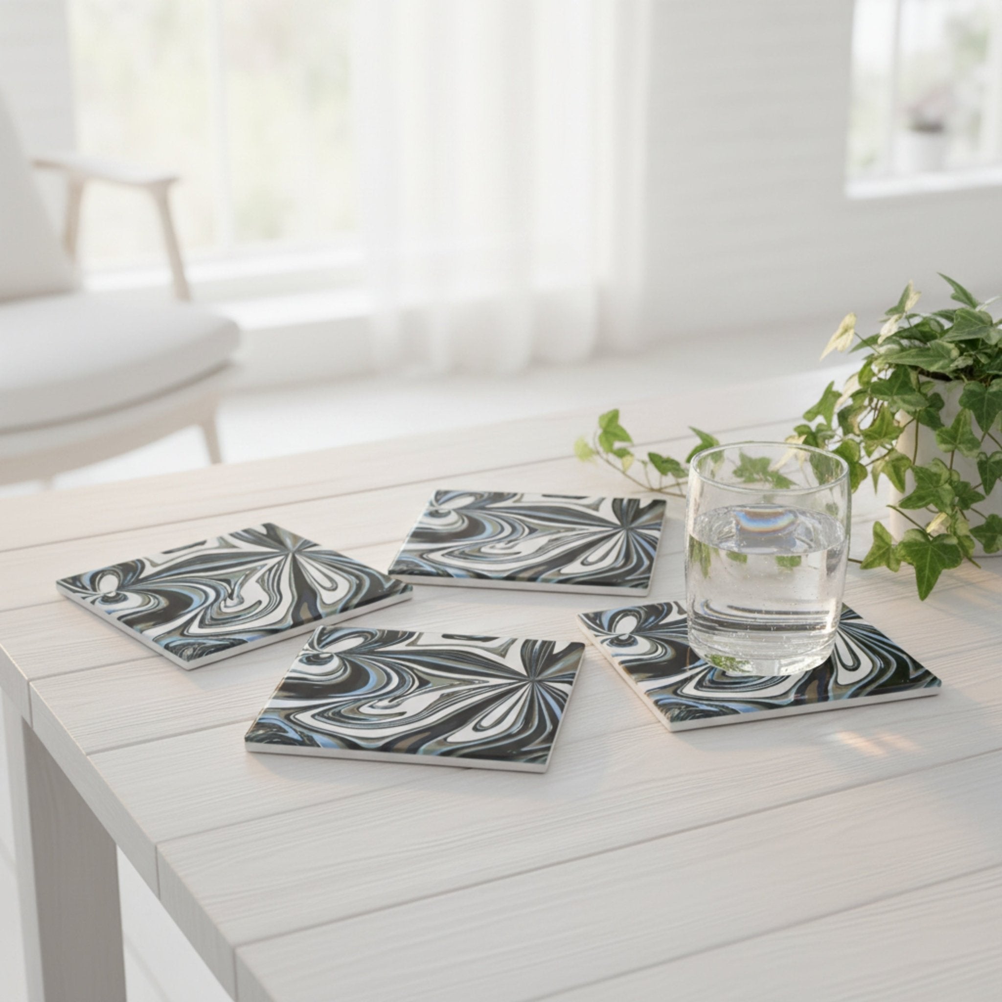 Abstract Blue & Black Swirl Ceramic Coaster - Mac and Lilly