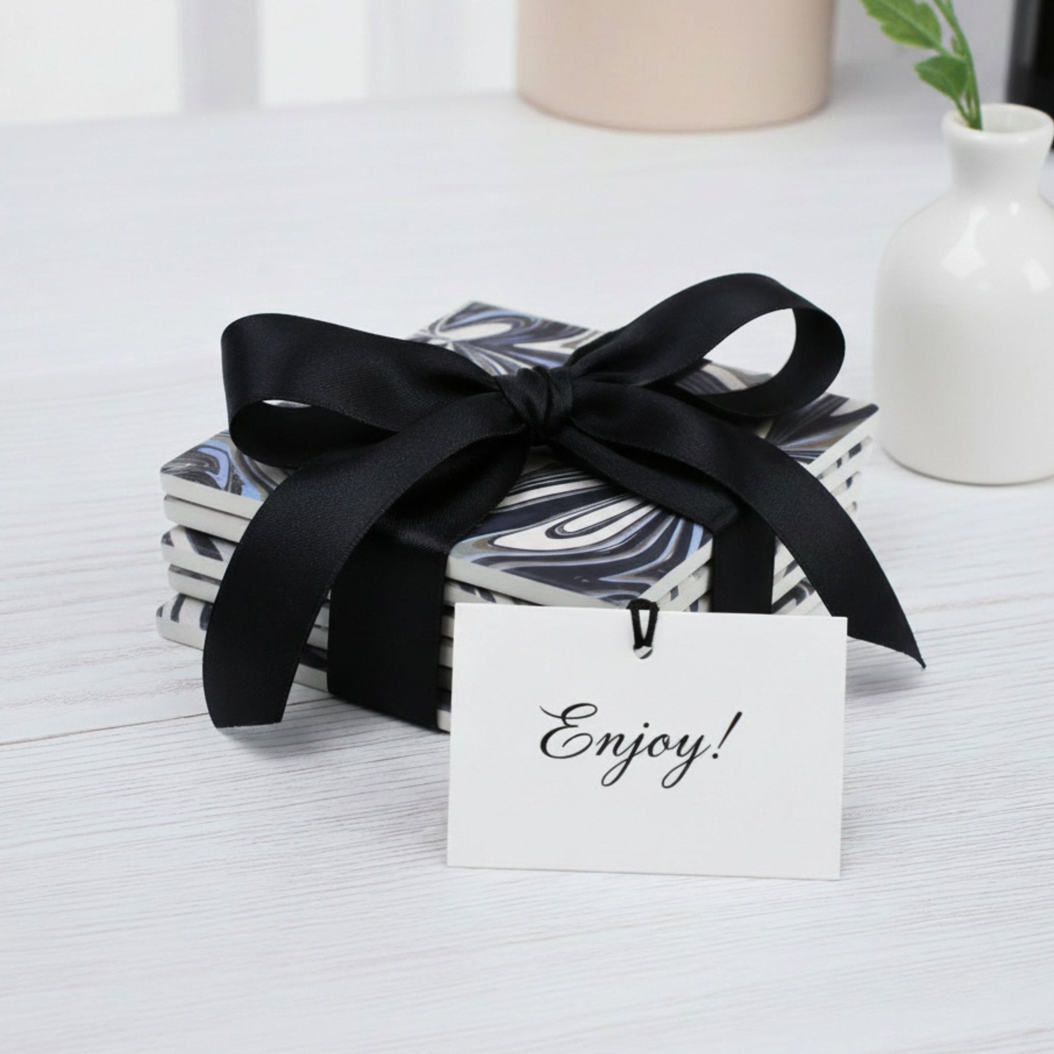 Abstract Blue & Black Swirl Ceramic Coaster