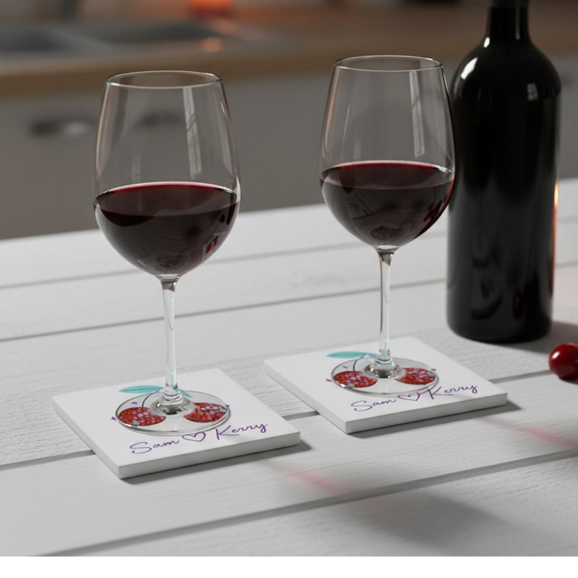 Personalised Disco Cherry Ceramic Coaster – Set of 2 or 4 - Mac and Lilly