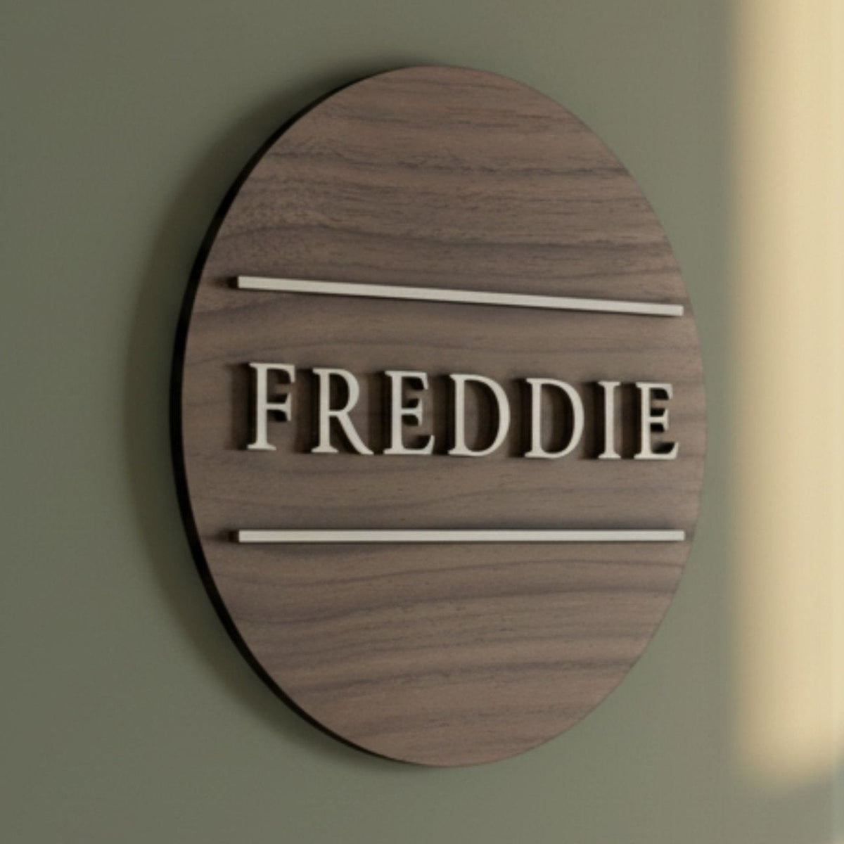 Personalised Round Door Plaque – Walnut or Oak Veneer - Mac and Lilly