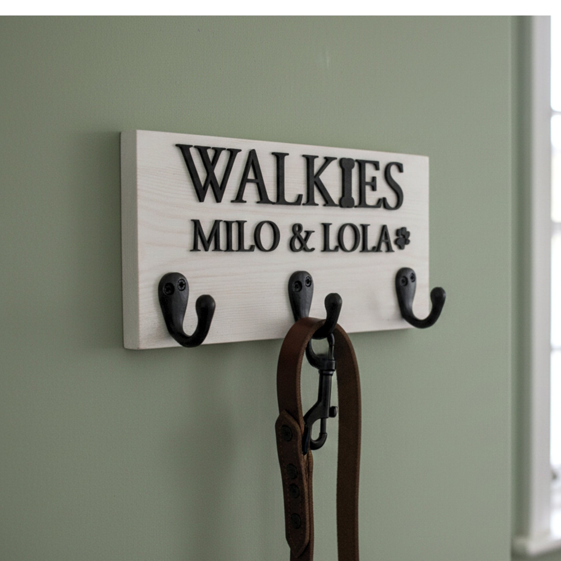 Personalised Solid Wood Dog Lead Hook - Mac and Lilly